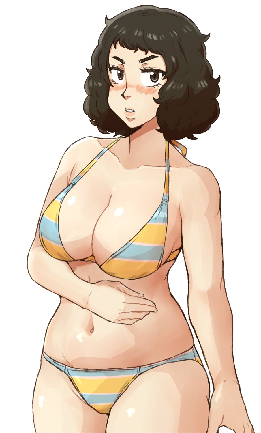 1girls, 91m10, bikini, bikini bottom, bikini top, breasts, female, light skin, light-skinned female, looking at viewer, megami tensei, persona, persona 5, sadayo kawakami, short hair, swimsuit, swimwear, thighs