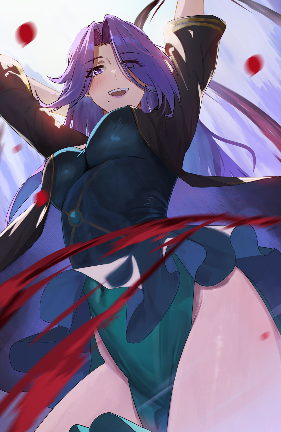 aurora_(the_eminence_in_shadow) below_view clisapex female_focus fully_clothed kage_no_jitsuryokusha_ni_naritakute! magic only_female purple_eyes purple_hair purple_lipstick the_eminence_in_shadow