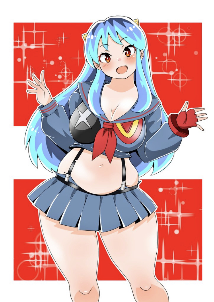 big_breasts blue_hair blush chubby chubby_female fat fat_female fat_girl fat_woman lum matoi_ryuuko_(cosplay) overweight overweight_female senketsu_(cosplay) thick_thighs toysikisizouka urusei_yatsura