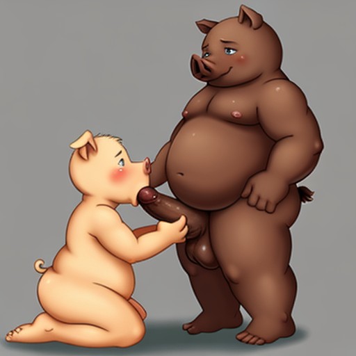 ai_generated balls blowjob chubby chubby_male erection fellatio gay humanoid_genitalia humanoid_penis male male/male male_only penis pig porcine stable_diffusion standing testicles