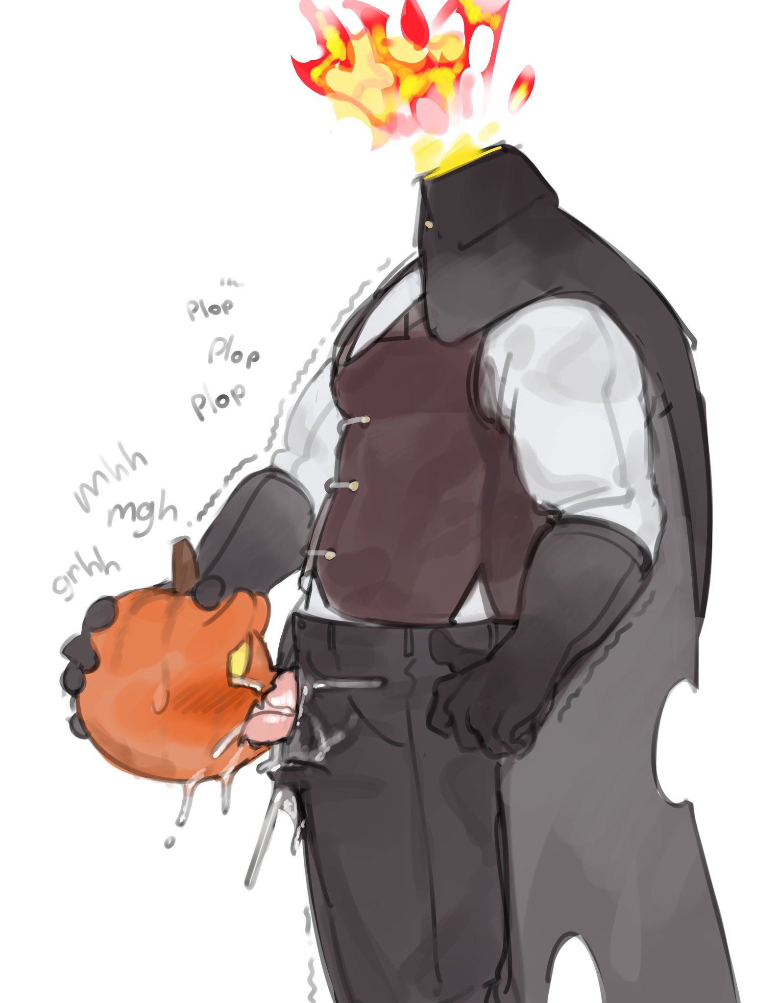 blowjob, clothing, cum, cum in mouth, decapitated blowjob, decapitated head, fucking pumpkin, gay, halloween, headless, headless horseman, horseman, kogito, literature, male, male only, monster, muscular, muscular male, penis, public domain, pumpkin, pumpkin head, pumpkin masturbation, self sucking, sucking, sucking penis, yaoi