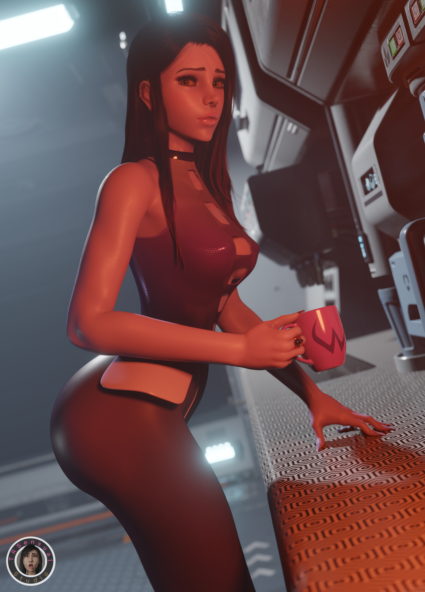 1girls, 3d, amelie lacroix, ass, big ass, black hair, bodysuit, breasts, coffee mug, feet, female, fingernails, image, image set, long hair, looking at viewer, medium breasts, overwatch, pink hair, purple hair, purple skin, scifi, sensual, stockings, thighs, trsensualstudio, watermark, widowmaker, yellow eyes