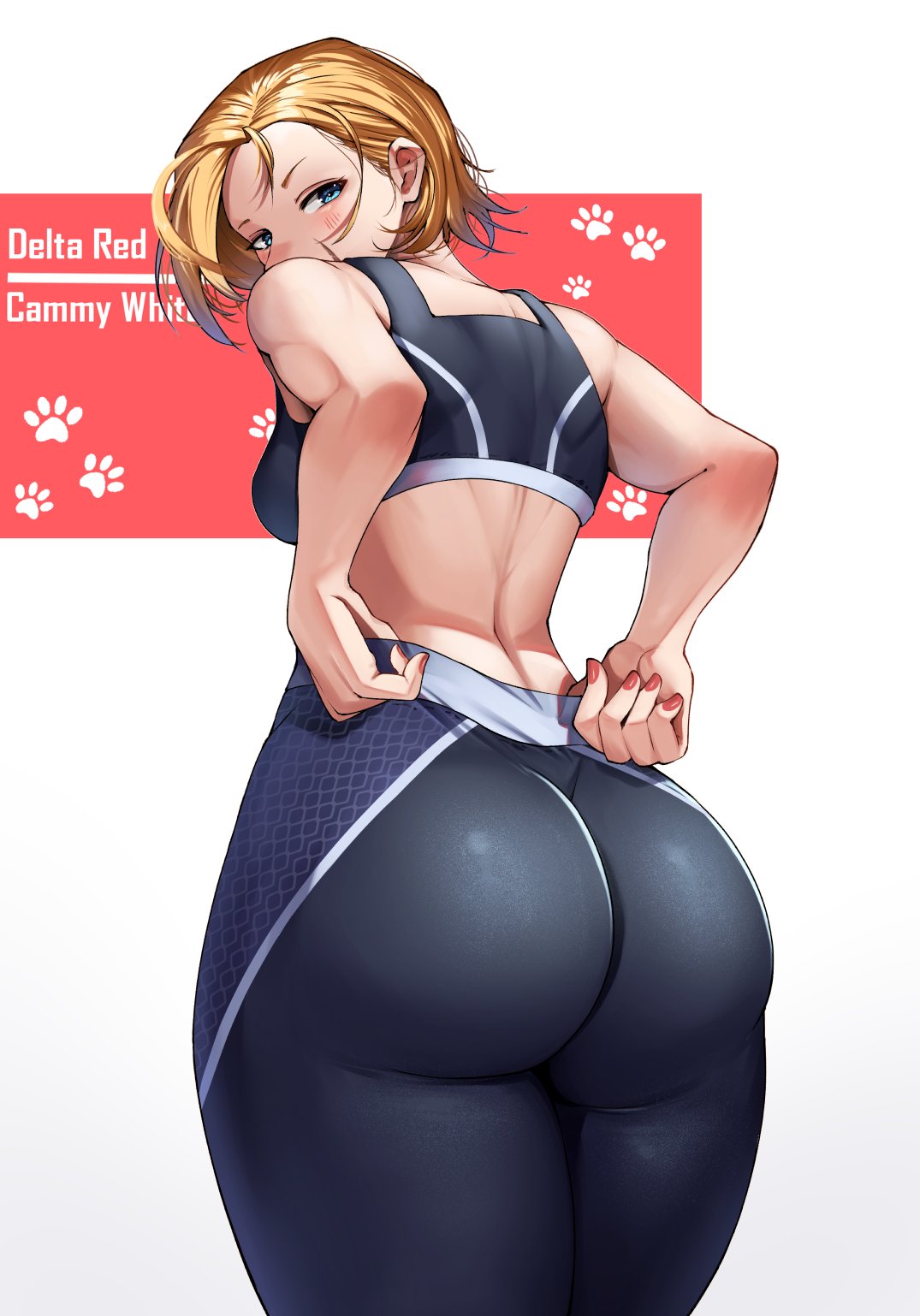 1girls, ass, ass focus, ass grab, blonde hair, blue eyes, cammy white, capcom, female, female only, fighting game, fully clothed, lewd, solo, street fighter, street fighter 6