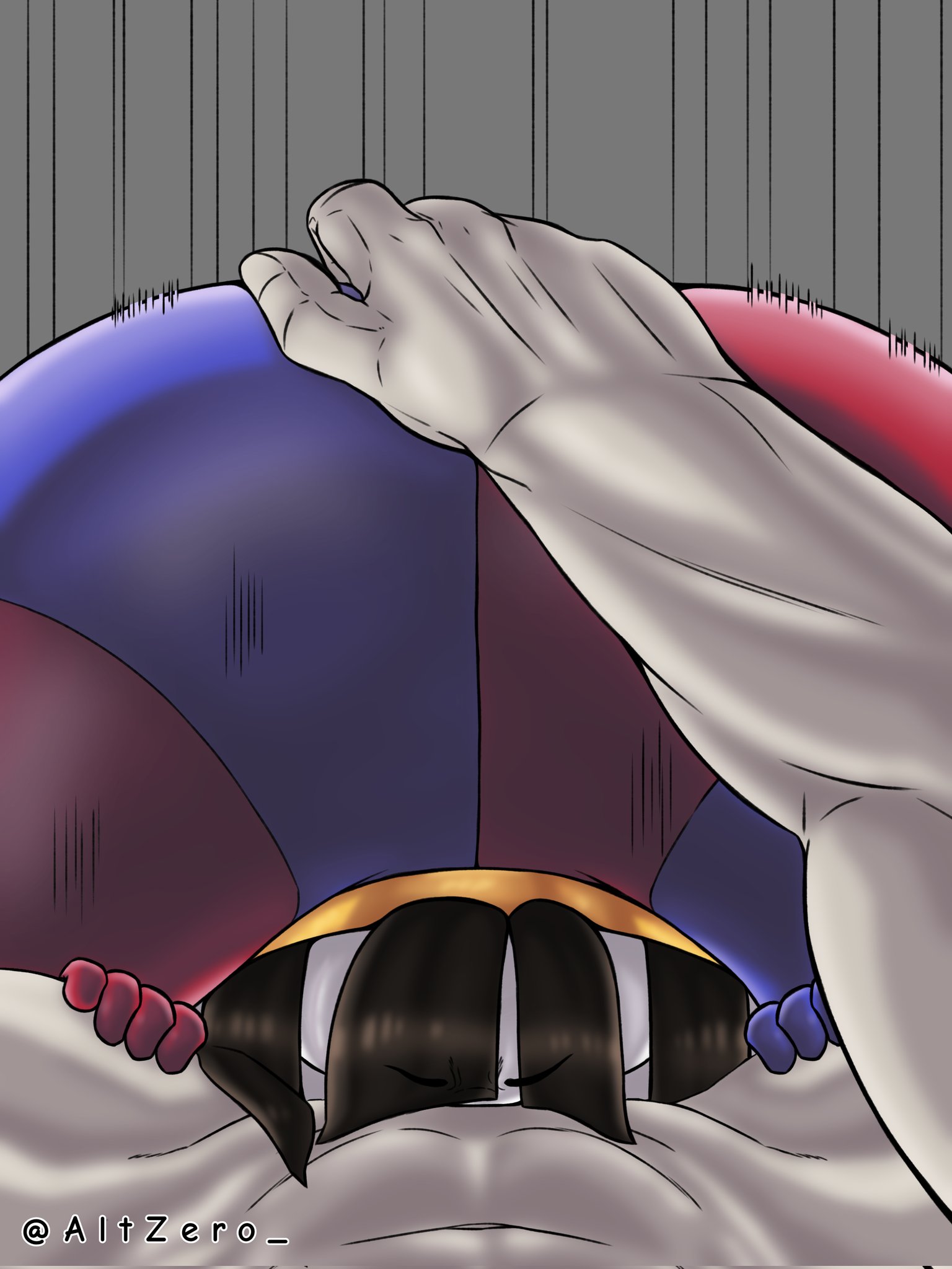 2023, 2d, 2d (artwork), 2d artwork, altzero, blowjob, brown hair, female, forced oral, glitch productions, gloves, gooseworx, held down, holding head, jester, jester cap, jester costume, jester girl, jester hat, jester outfit, pomni, pomni (the amazing digital circus), short hair, the amazing digital circus, white body