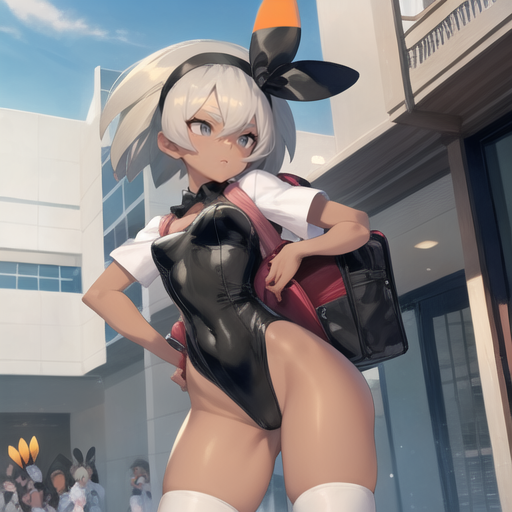 1girls 2d ai_generated bagpack bare_arms bare_back bare_shoulders bare_thighs bea_(pokemon) big_breasts black_bunny_ears black_leotard bow_tie bowtie breasts brown_body brown_skin bunny_ears bunny_girl bunny_tail bunnygirl bunnysuit cleavage dark-skinned_female exposed_breasts female female_only fluffy gray_eyes gray_hair grey_hair highres leotard lingerie looking_at_viewer low-angle_view mall medium_breasts nintendo partially_clothed playboy_bunny pokemon pokemon_ss pov pussy sad schoolgirl short_hair solo thick thick_ass thick_thighs