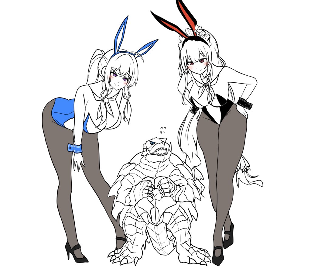 2girls blush blushing bunny_girl bunnysuit female female_only gamera gamera_(series) gamera_-rebirth- kaiju looking_down tulta_icon