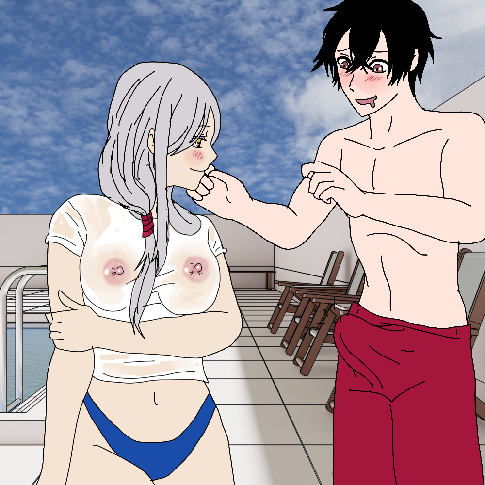 blush breasts chile chile-chan chile_chan chilean chilean_flag chilean_flag_bikini chilena countryhumans female hetalia japan kamamoto lolita nipples pool sassachi wet_shirt wetshirt worldflags_fa zasa