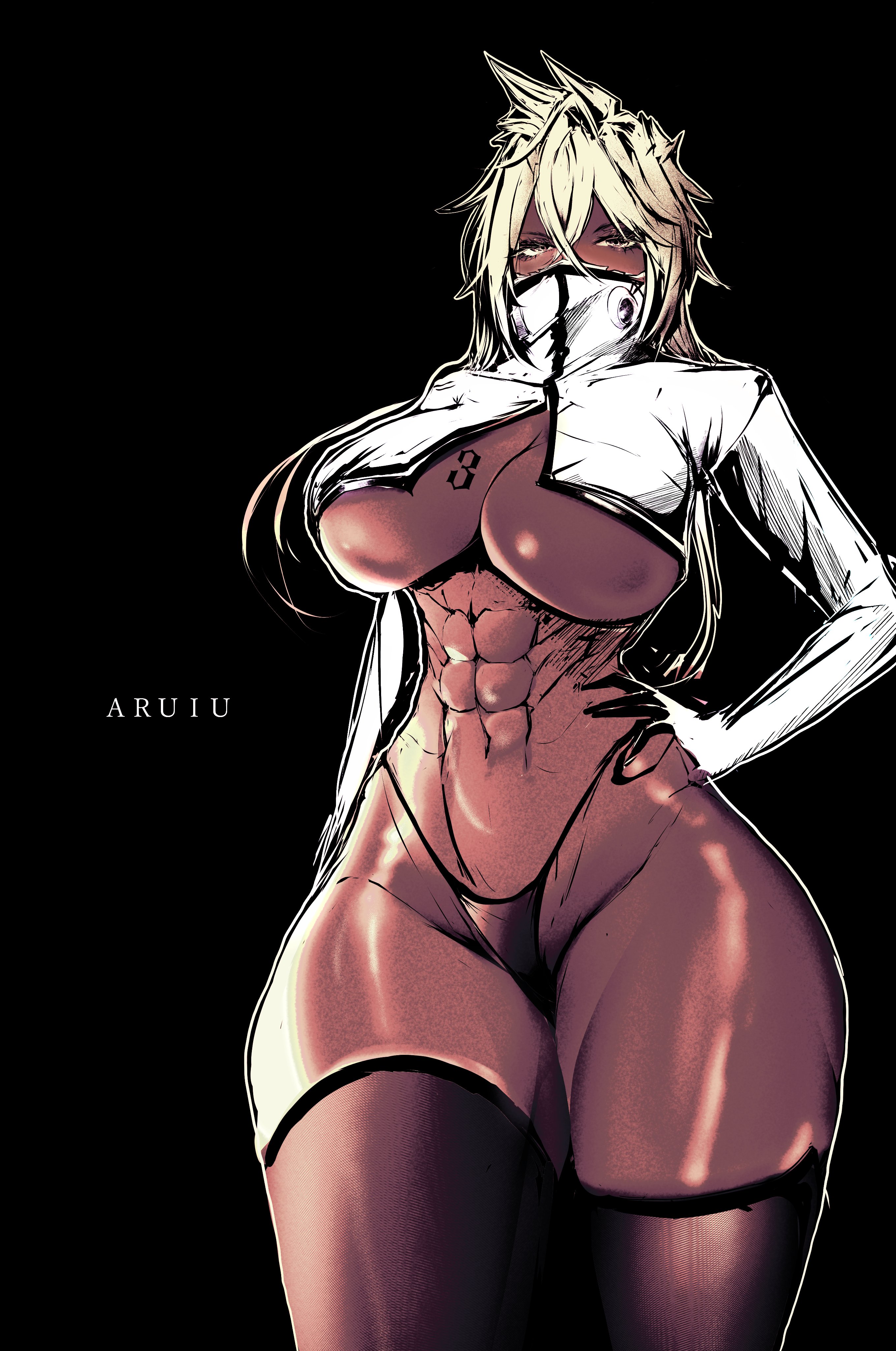 1girls, 2023, 2d, 2d (artwork), abs, aruiu, athletic, athletic female, big breasts, big thighs, black background, bleach, blonde hair, bottom heavy, breasts, busty, cleavage, cleavage cutout, dark skin, dark-skinned female, elbow gloves, female, female focus, female only, fit, fit female, gloves, green eyes, hand on hip, hi res, highres, hips, hourglass figure, huge breasts, large breasts, large thighs, legs crossed, looking at viewer, messy hair, number tattoo, slim waist, solo, solo focus, tanned skin, thick thighs, thighs, throne, tia harribel, toned, toned stomach, underboob, veil, voluptuous, white clothing, white gloves, wide hips