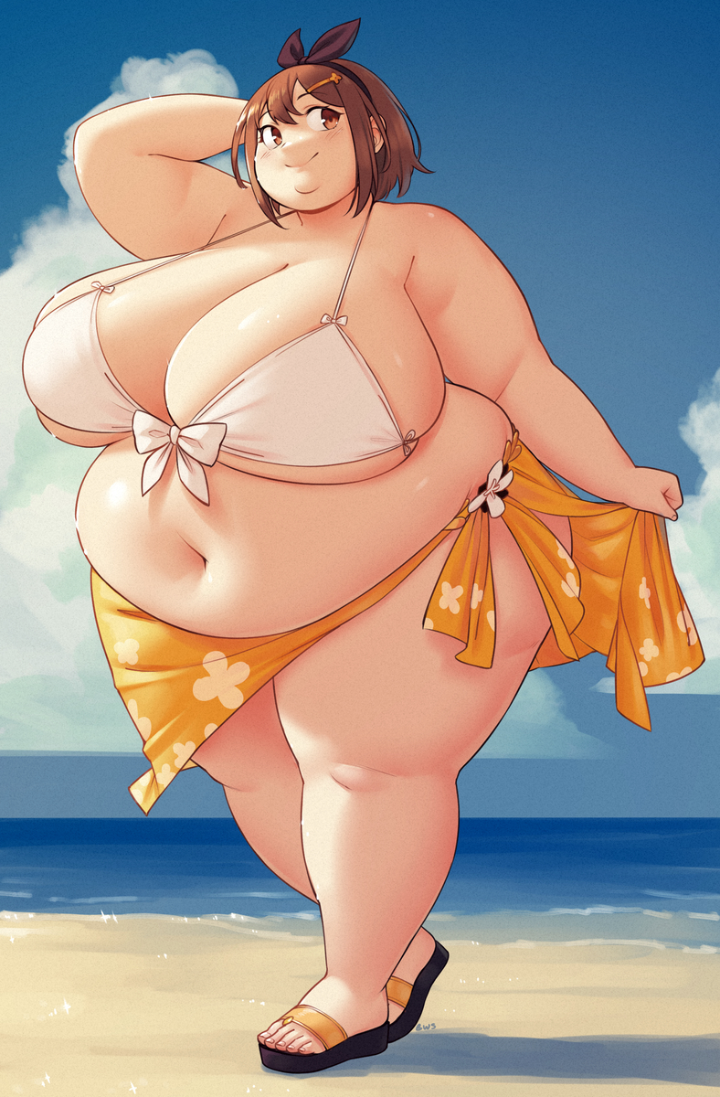 1girls, 2023, atelier (series), atelier ryza, bbw, beach, belly, better with salt, bikini, breasts, brown eyes, brown hair, chubby, chubby female, curvaceous, curvy, female, female focus, hi res, high resolution, highres, hips, huge belly, huge breasts, matching hair/eyes, overweight, overweight female, plump, reisalin stout, short hair, solo, solo female, solo focus, swimsuit, thick thighs, thighs, voluptuous, wide hips