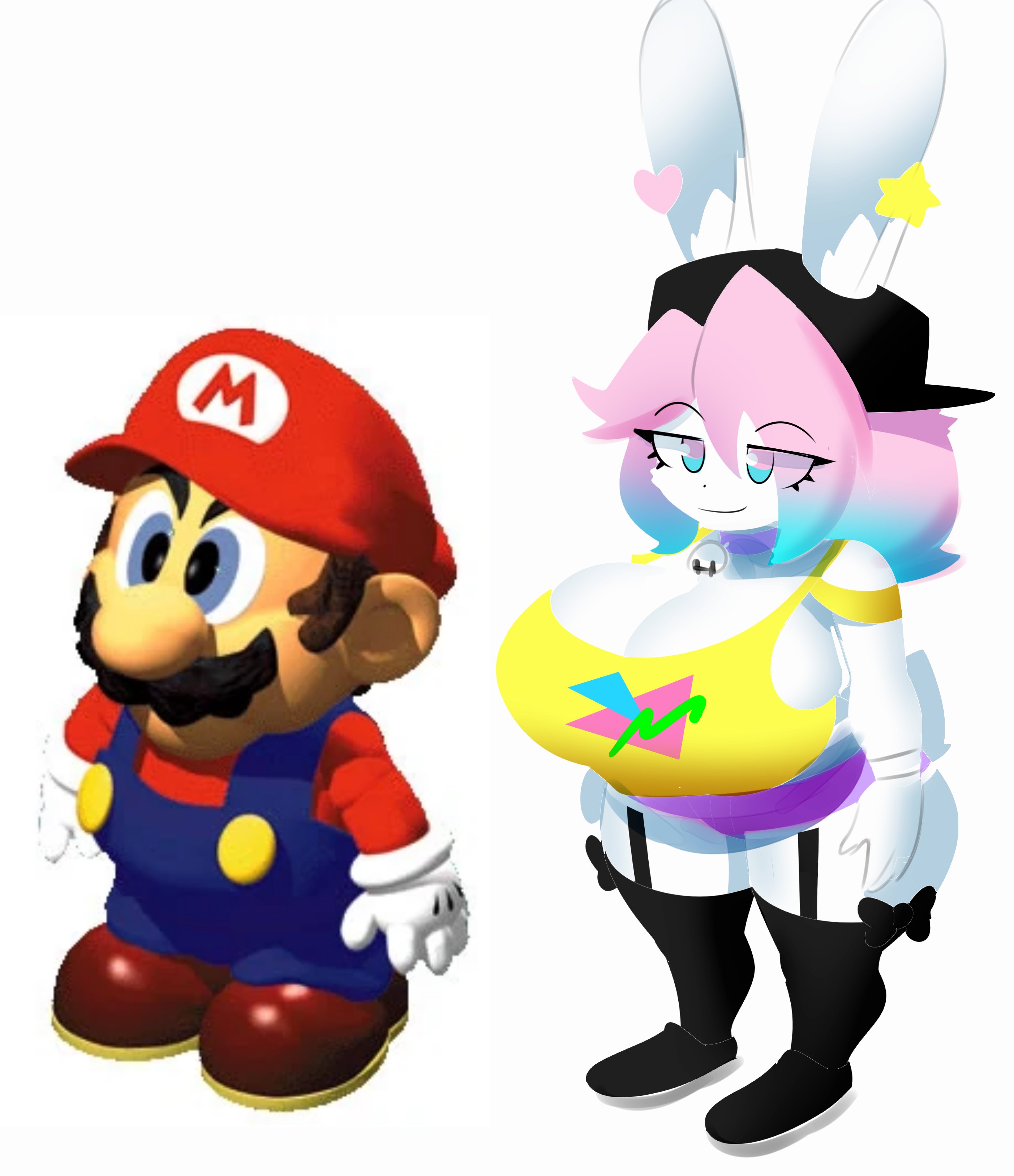 1boy, 2boys, anthro, breasts, busty male, large breasts, male, male only, male with breasts, mario, mario (series), moustache, nintendo, peanut butter (theycallhimcake), shortstack, super mario rpg, theycallhimcake, white background