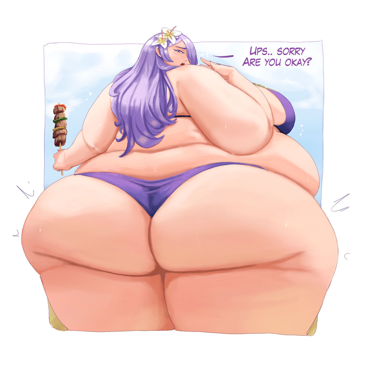 1girls 2021 absurd_res alternate_costume ass bbw belly bikini breasts camilla_(fire_emblem) camilla_(summer)_(fire_emblem) curvaceous curvy ekusupanshon english english_text fat fat_girl fat_rolls fat_woman female female_focus fire_emblem fire_emblem_fates fire_emblem_heroes gigantic_ass gigantic_breasts hair_over_one_eye hips huge_ass huge_belly huge_breasts huge_thighs hyper hyper_ass long_hair looking_at_viewer looking_back matching_hair/eyes nintendo official_alternate_costume overweight overweight_female purple_bikini purple_eyes purple_hair purple_swimsuit solo swimsuit talking_to_viewer text thick_thighs thighs voluptuous wide_hips