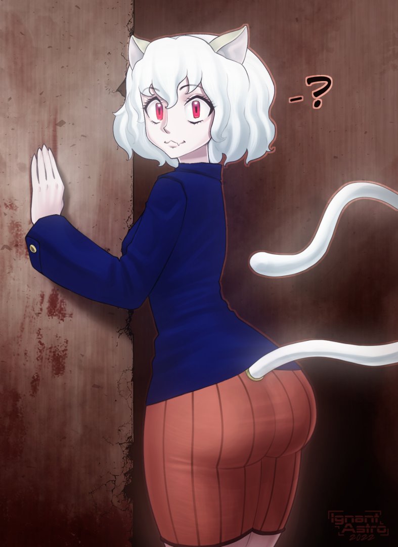 1girls animal_ears animal_tail ass astroafterhours big_ass big_butt cat_ears cat_humanoid cat_tail clothed female female_only humanoid hunter_x_hunter light_skin neferpitou red_eyes solo tail tight_clothing tight_pants white_hair