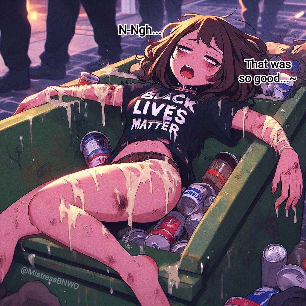 1girls after_sex ai_generated alleyway black_lives_matter blushing brown_hair bruised bruises choker collar cum cum_on_arms cum_on_body cum_on_fingers cum_on_legs dumpster female interracial my_hero_academia ochako_uraraka open_mouth outdoors public runny_makeup torn_clothes trash trash_dumpster