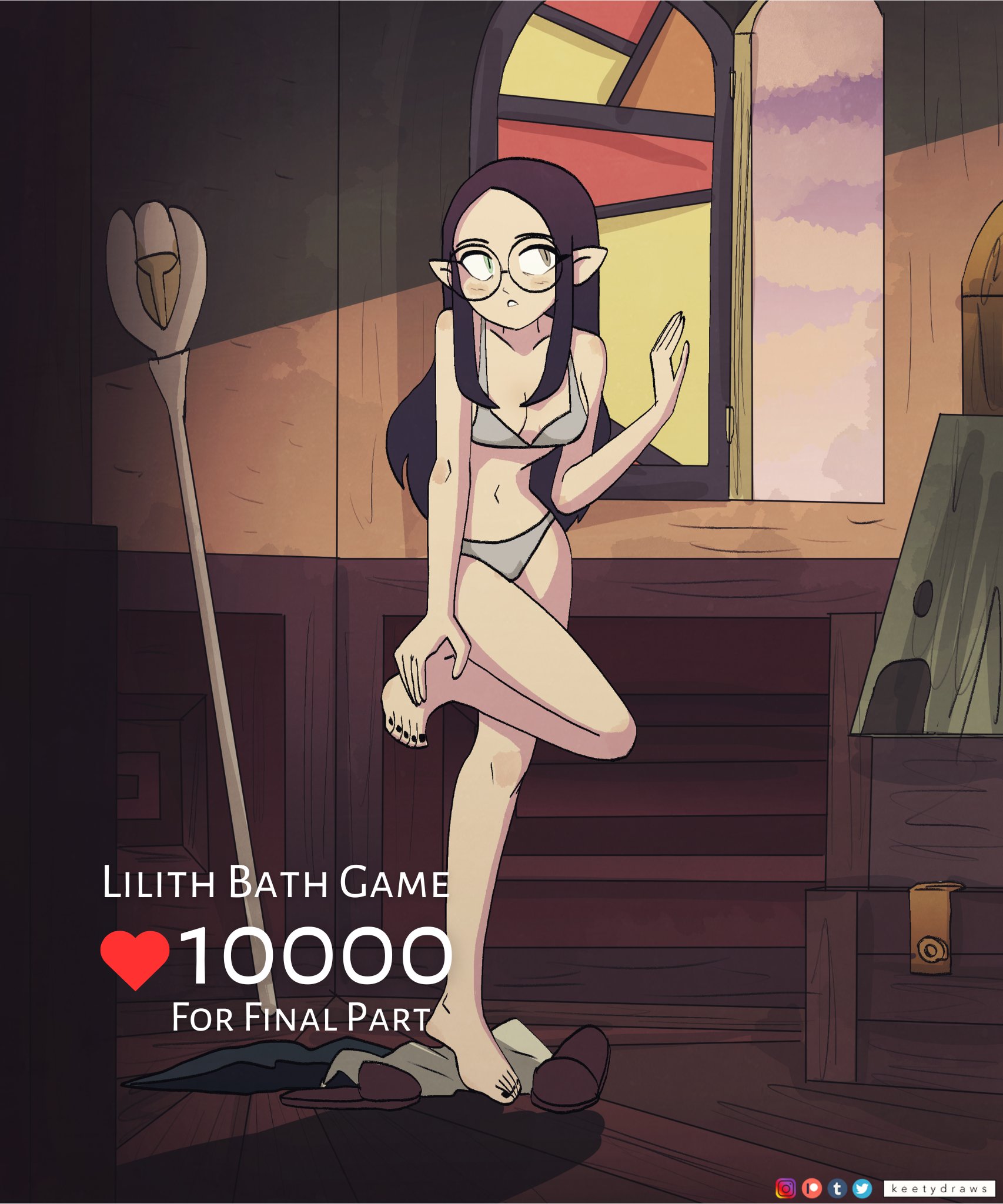 barefoot, disney, disney channel, feet, female, female only, glasses, keetydraws, lilith clawthorne, painted toenails, pointy ears, solo, strip game, the owl house, toes, witch (the owl house)