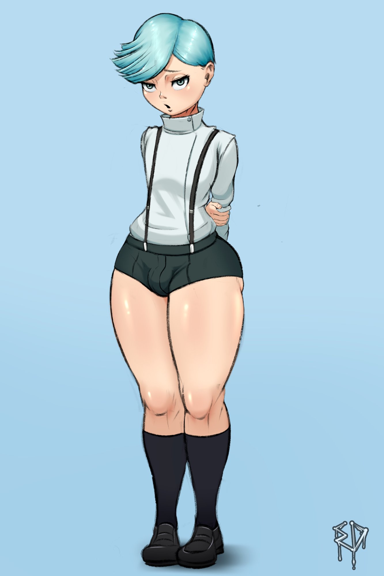 1boy, big thighs, blush, clothed, clothed male, clothing, eljodraw, femboy, girly, huge thighs, jujutsu kaisen, large thighs, male, male only, solo, textless, thick thighs, thighs, trap, ui ui (jujutsu kaisen)