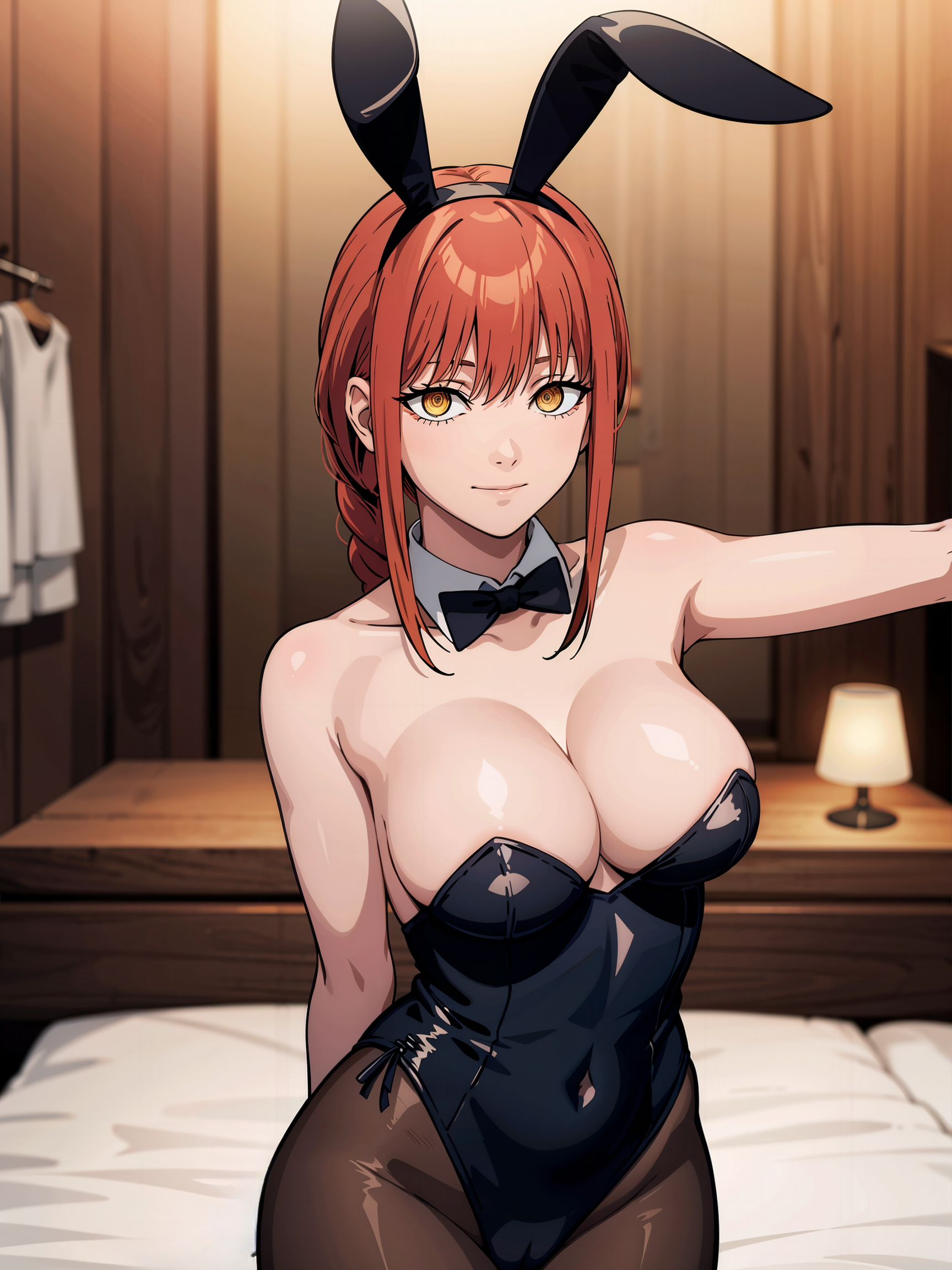 1girls, ai generated, bangs, blush, chainsaw man, female, female only, makima (chainsaw man), red hair, shy, solo, stable diffusion, yellow eyes