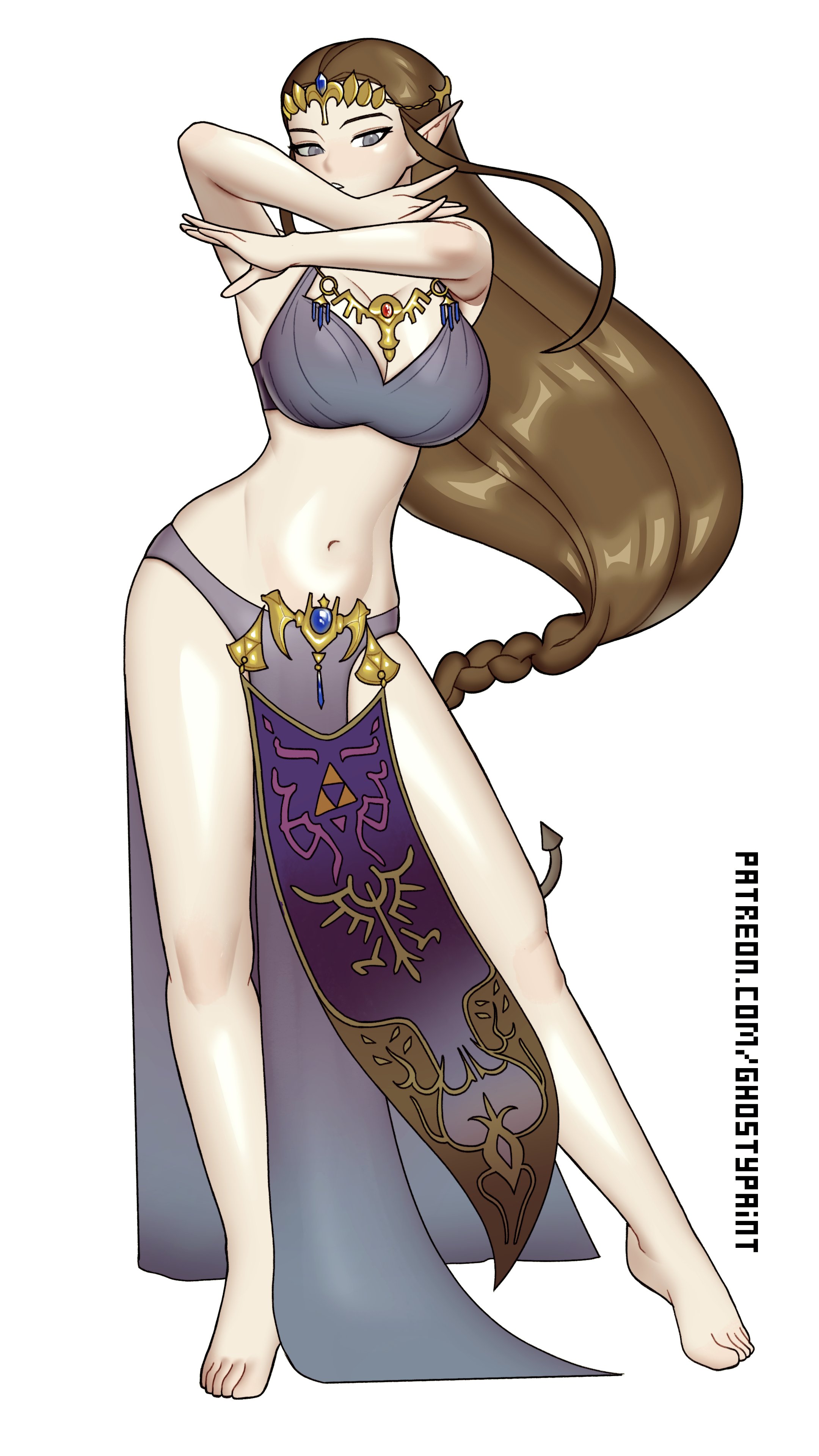 almost naked, barely clothed, brown hair, dancer, dancer outfit, enslaved, enslaved royal, female, female focus, female only, femsub, ghostypaint, harem outfit, nintendo, princess, princess zelda, questionable consent, royalty, sex slave, slave, slave girl, sole female, solo, submissive, submissive female, the legend of zelda, twilight princess, zelda (twilight princess)