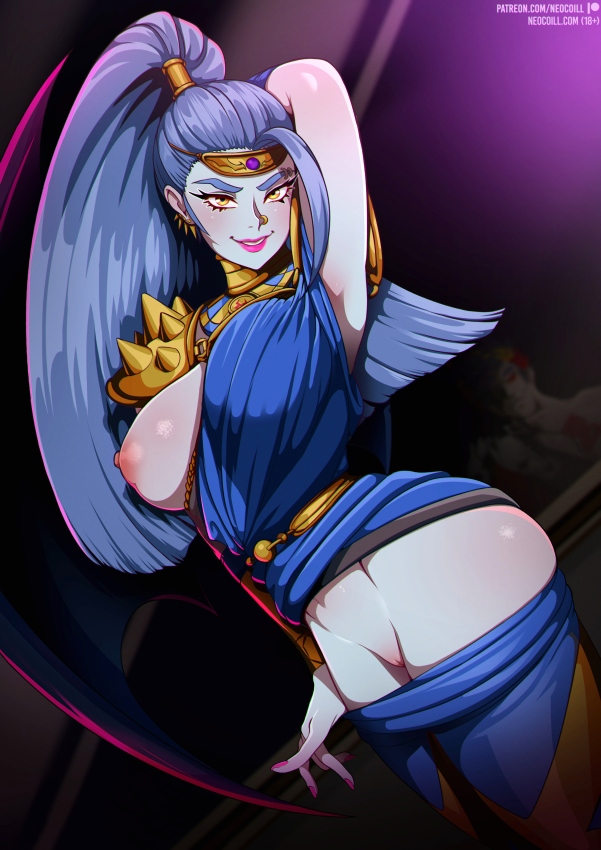 1girls armpits big_breasts hades_(game) looking_at_viewer megaera_(hades) neocoill pussy solo stripping wide_hips