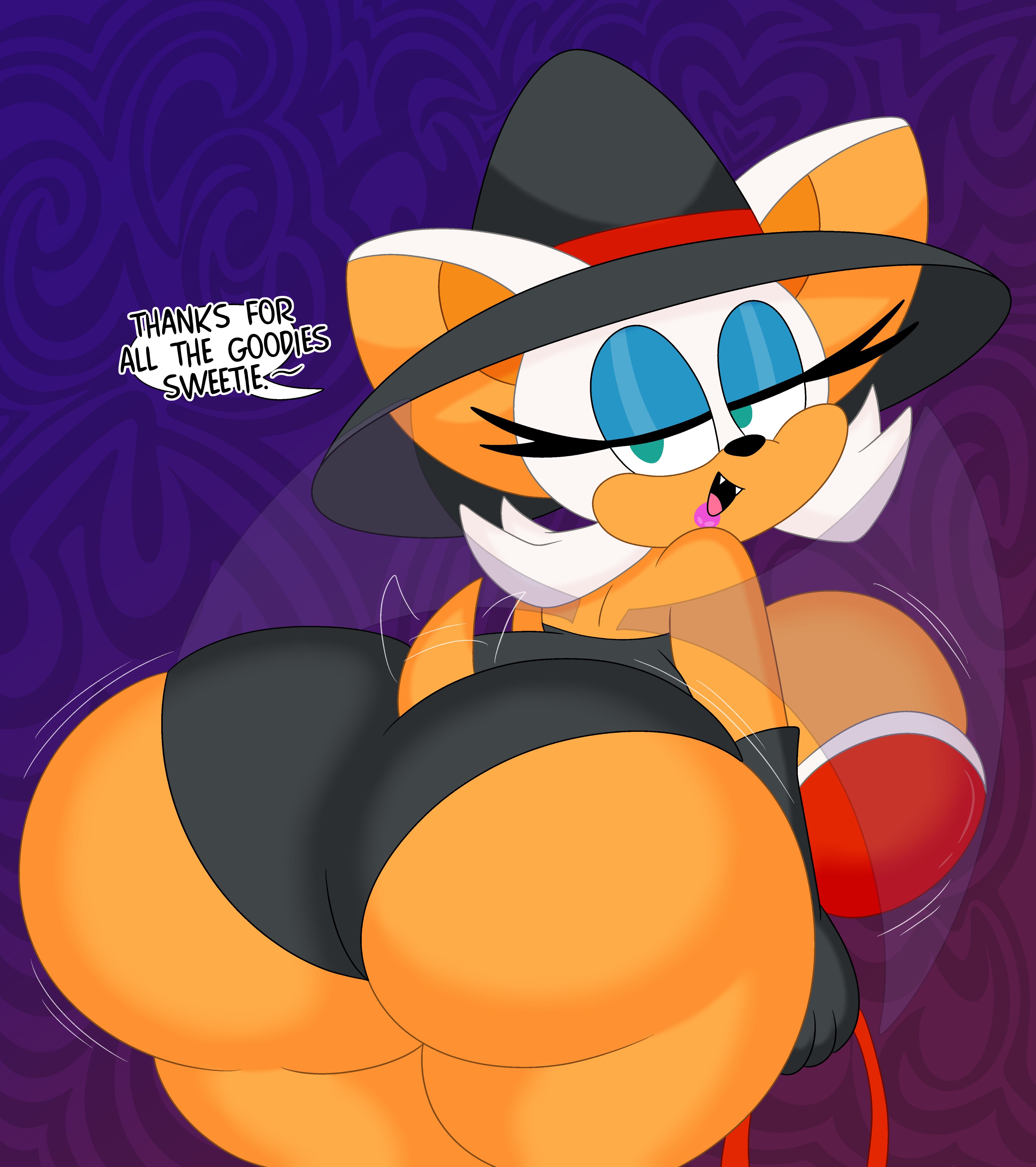 1girls, 3barts, alternate ass size, alternate breast size, anthro, ass, ass bigger than head, ass focus, big ass, big breasts, big butt, breasts, breasts bigger than head, female, furry, huge ass, huge breasts, rouge the bat, sole female, sonic (series), talking to viewer, wings, witch costume, witch hat