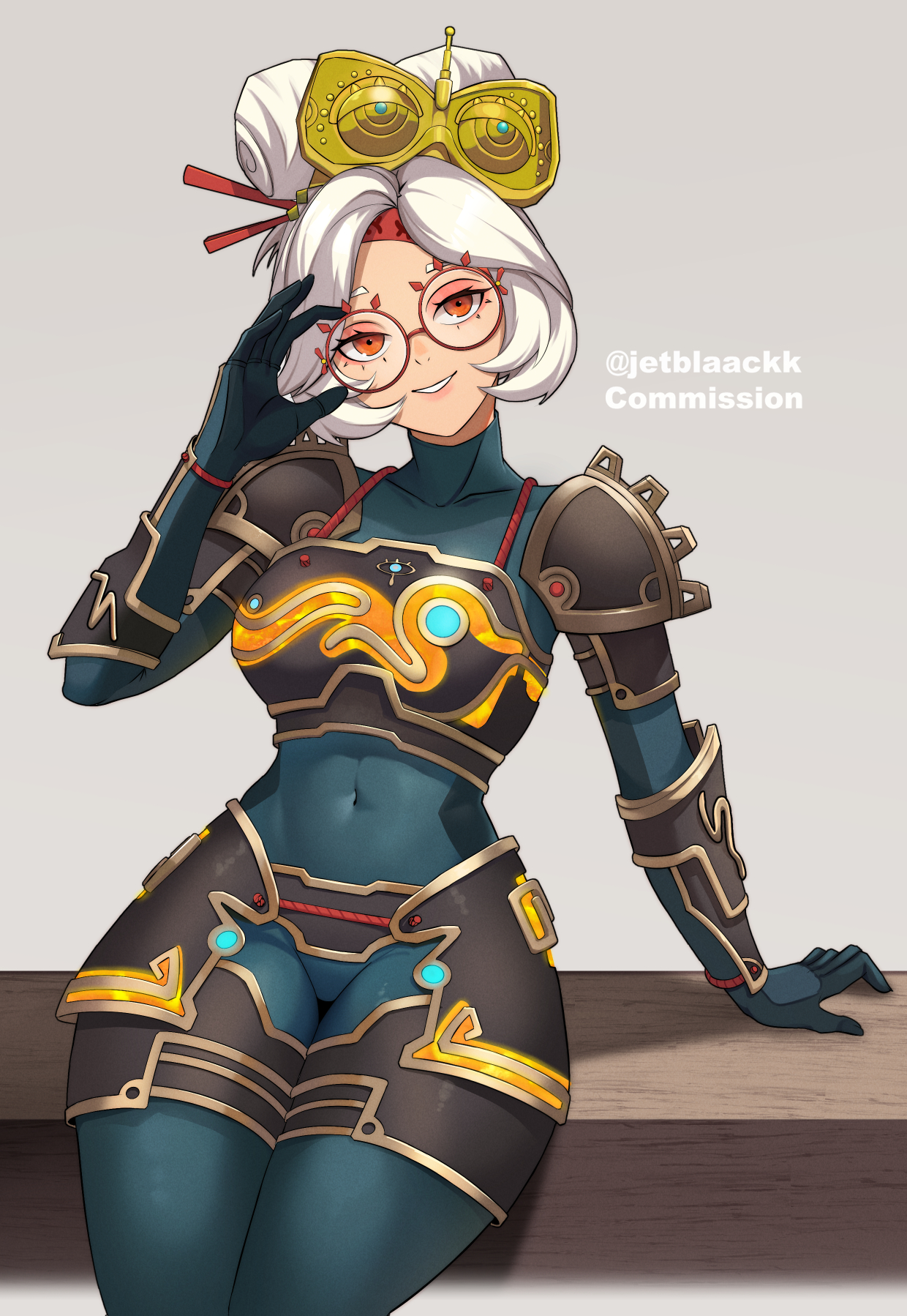 armor, bodysuit, clothed, female, female only, jetblaackk, nintendo, purah, purah (tears of the kingdom), short hair, skin tight, solo, tears of the kingdom, the legend of zelda, the legend of zelda: tears of the kingdom, tight clothing, white hair, white skin