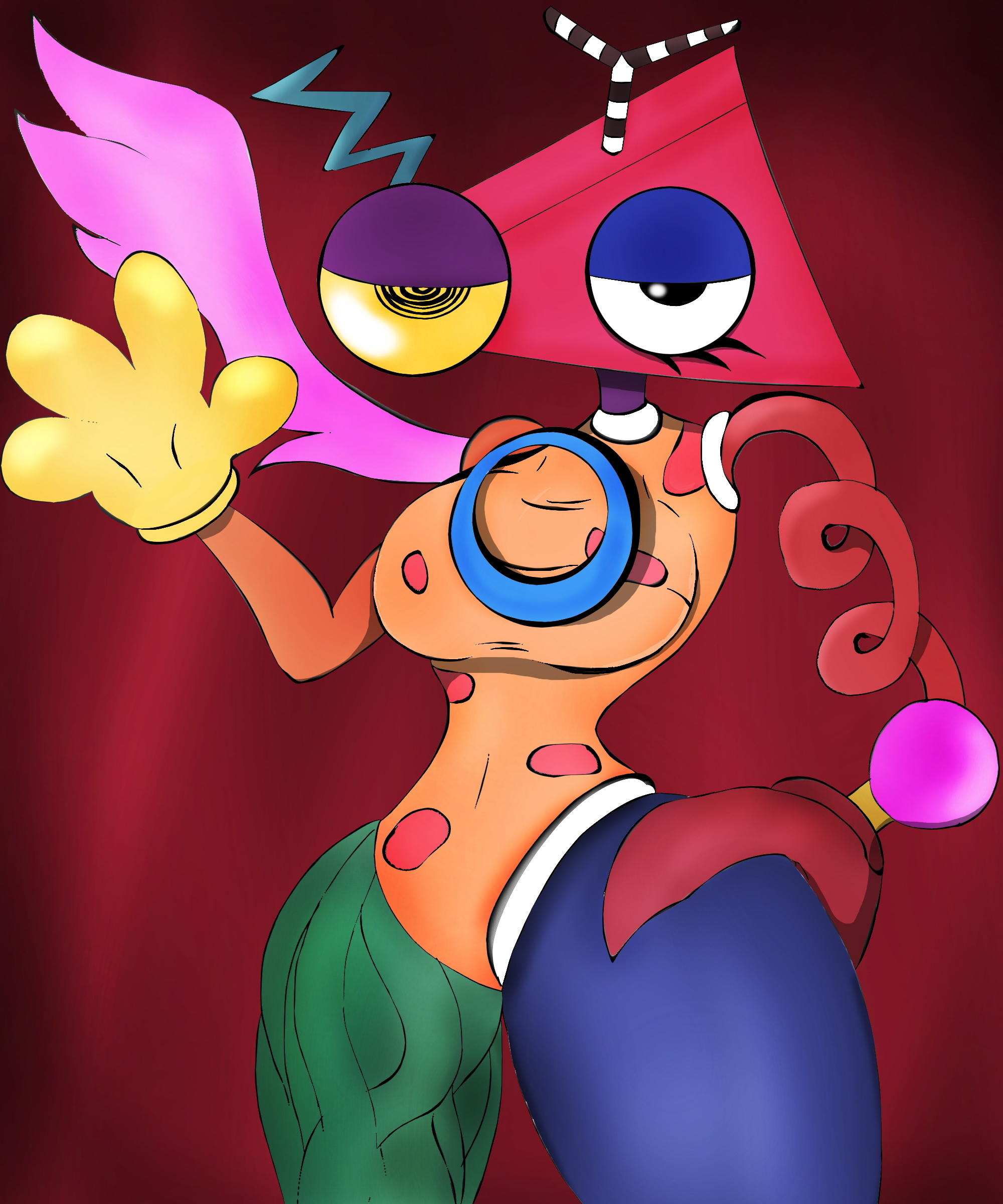 1other, ambiguous gender, artist request, big thighs, breasts, colorful body, female, feminine body, glitch productions, huge thighs, looking at viewer, medium breasts, shape head, tagme, the amazing digital circus, thick thighs, triangle head, zooble (episode 1), zooble (the amazing digital circus)