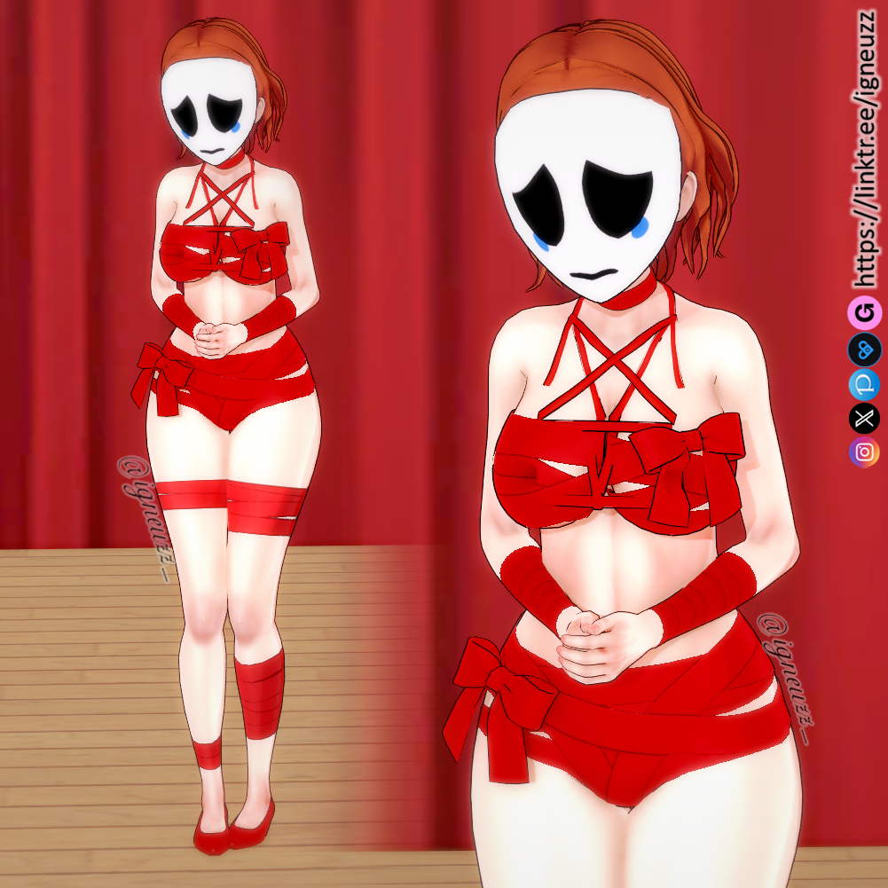 1girls female female_only gangle_(the_amazing_digital_circus) gloves humanized igneuzz igneuzz_set mask masked_female red_ribbon ribbons shy small_breasts solo solo_female tagme the_amazing_digital_circus thighs