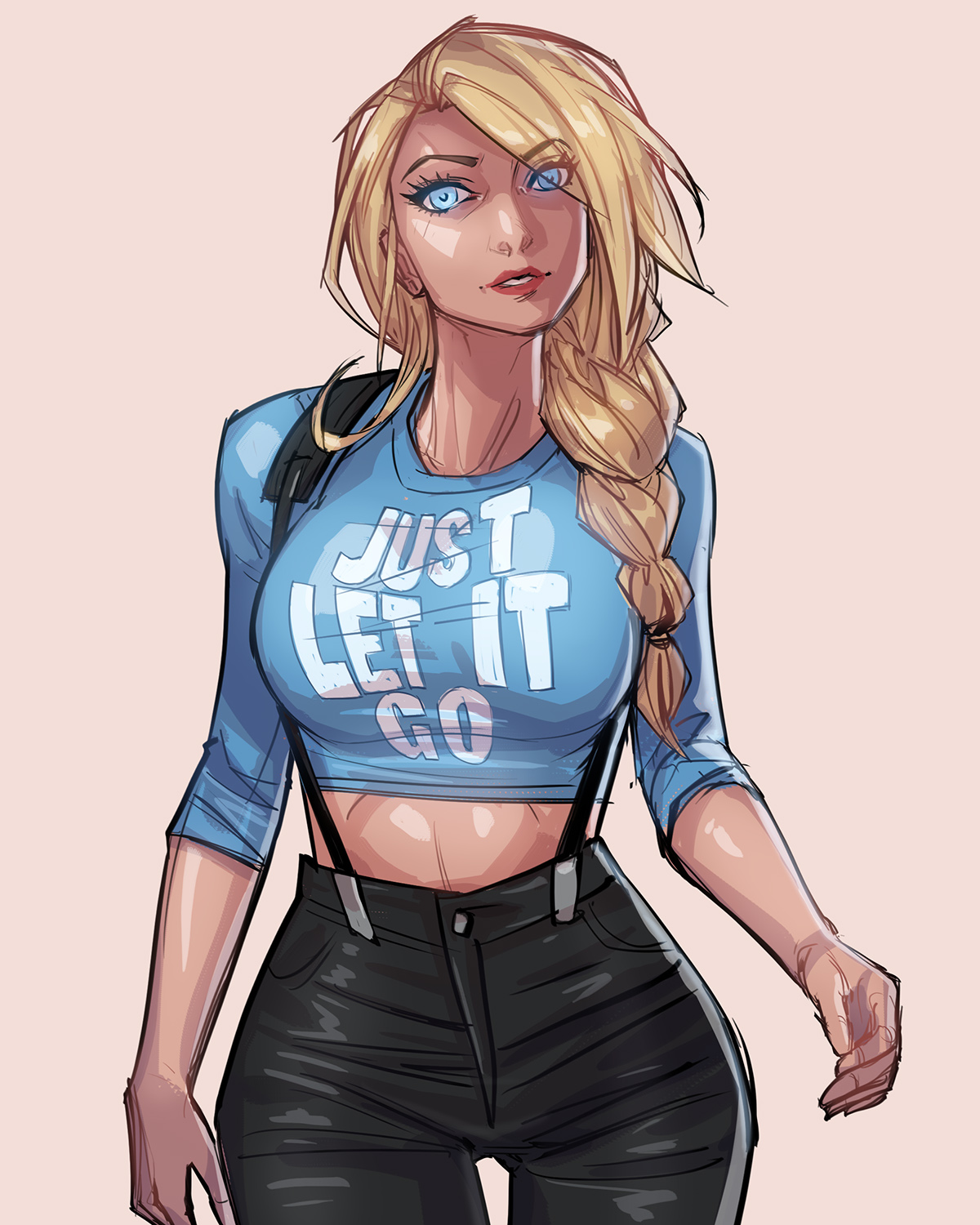 1girls, big breasts, busty, clothing, davecavedraws, disney, disney princess, elsa (frozen), female, female only, frozen (film), large breasts, punk girl, rock, rock n roll, sfw, text, text on clothing