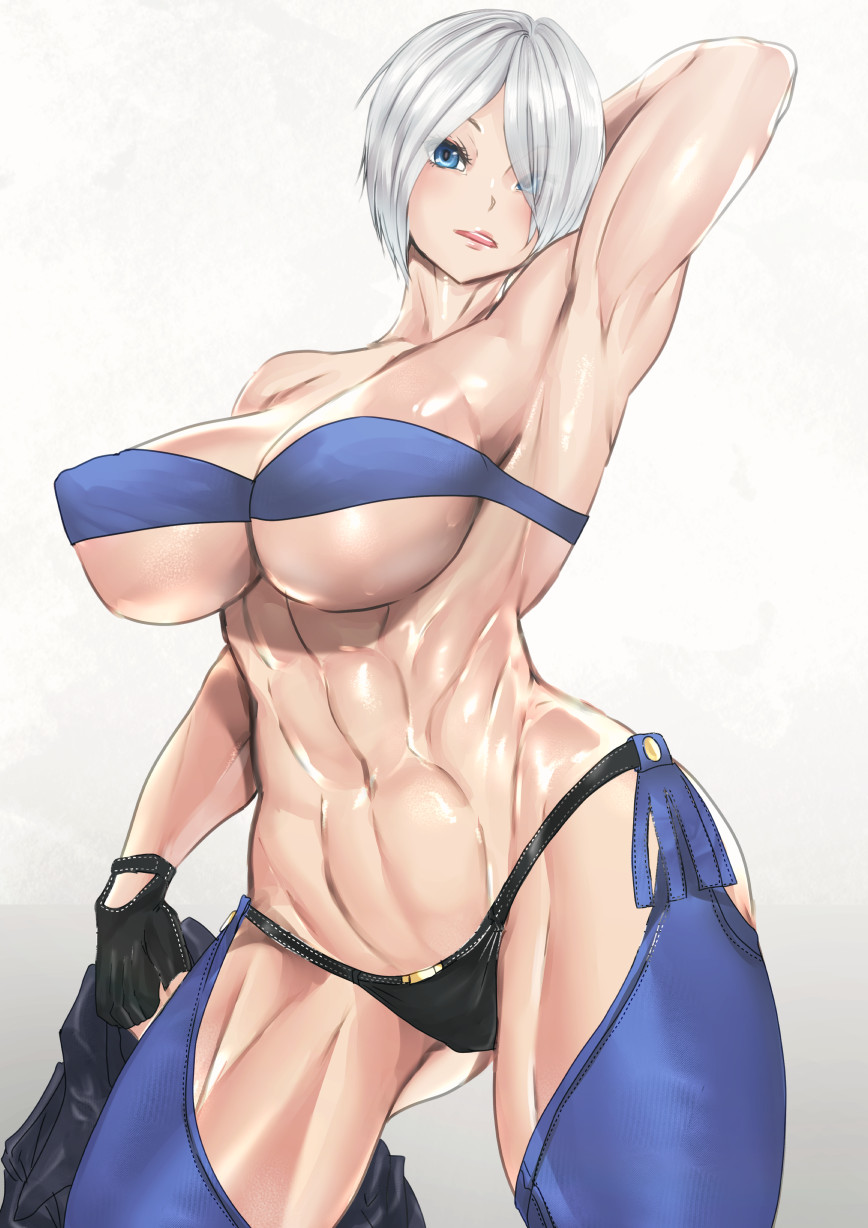 1girls 2022 :3 abs angel_(kof) armpits arms_behind_head bare_shoulders belly_button big_breasts blue_eyes bra chaps fanart fingerless_gloves gloves hair_over_one_eye hips jacket king_of_fighters king_of_fighters_2001 large_breasts latina light-skinned_female light_skin mexican mexican_female muscular_arms muscular_thighs nipple_bulge nipples nipples_visible_through_clothing pose posing short_hair snk teaindian thick_thighs thighs thong tubetop voluptuous voluptuous_female white_hair