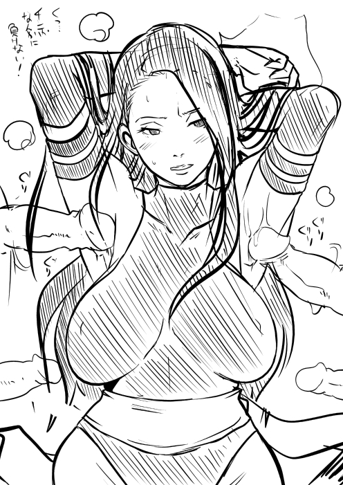 armpit_sex armpits arms_behind_head arms_up black_hair blush breasts breath bucha_s.g.c.k._island butcha-u elbow_gloves eroquis gloves halterneck large_breasts leotard lips long_hair love marvel monochrome multiple_penises nipples outercourse penis psylocke sash sketch solo straight_hair uncensored x-men