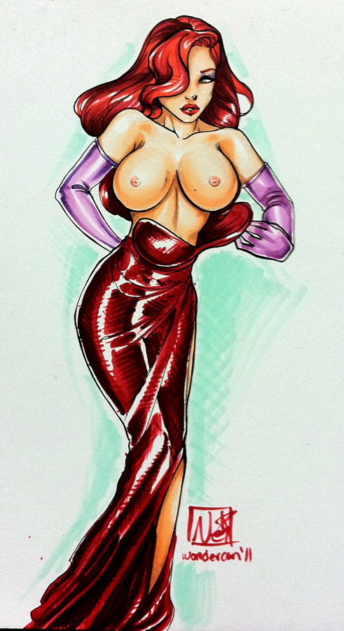 breasts clothing disney dress female female_only front_view human jessica_rabbit nei_ruffino nipples pale_skin partially_clothed solo standing tagme who_framed_roger_rabbit