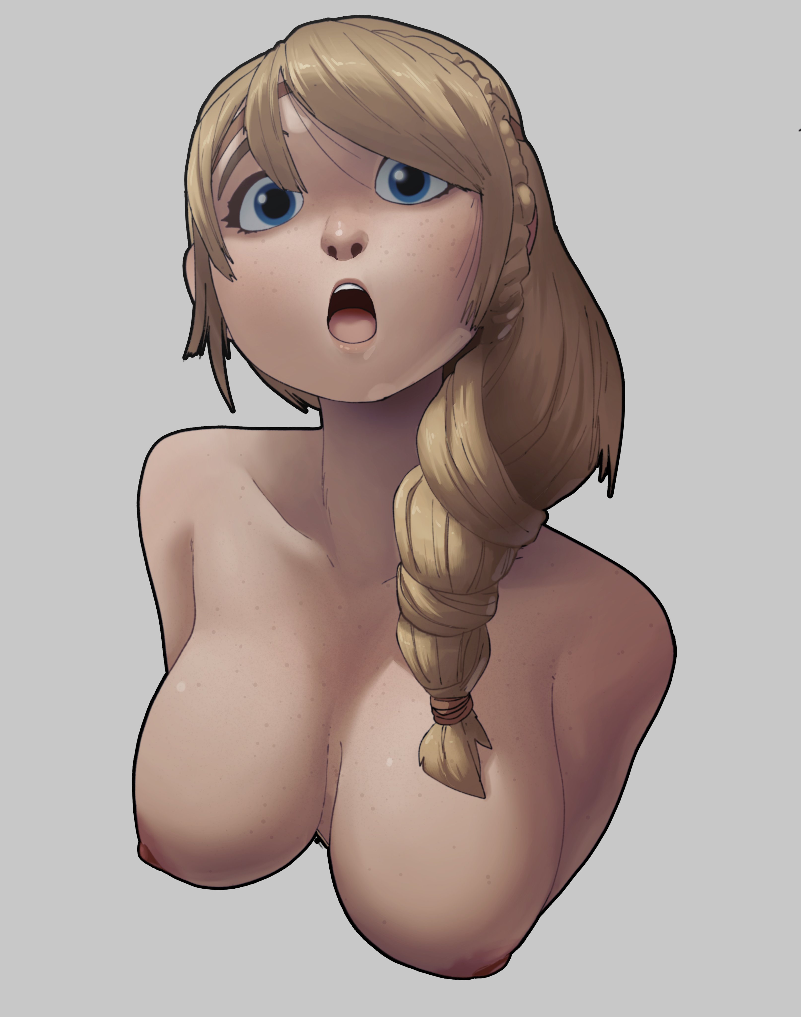 1girls, areola, astrid hofferson, blonde hair, blonde-haired female, blue eyes, breasts, coolerinker, female, female focus, female only, how to train your dragon, how to train your dragon 2, inker comics, inkershike, long hair, looking at viewer, medium breasts, nipples, solo, solo female, solo focus