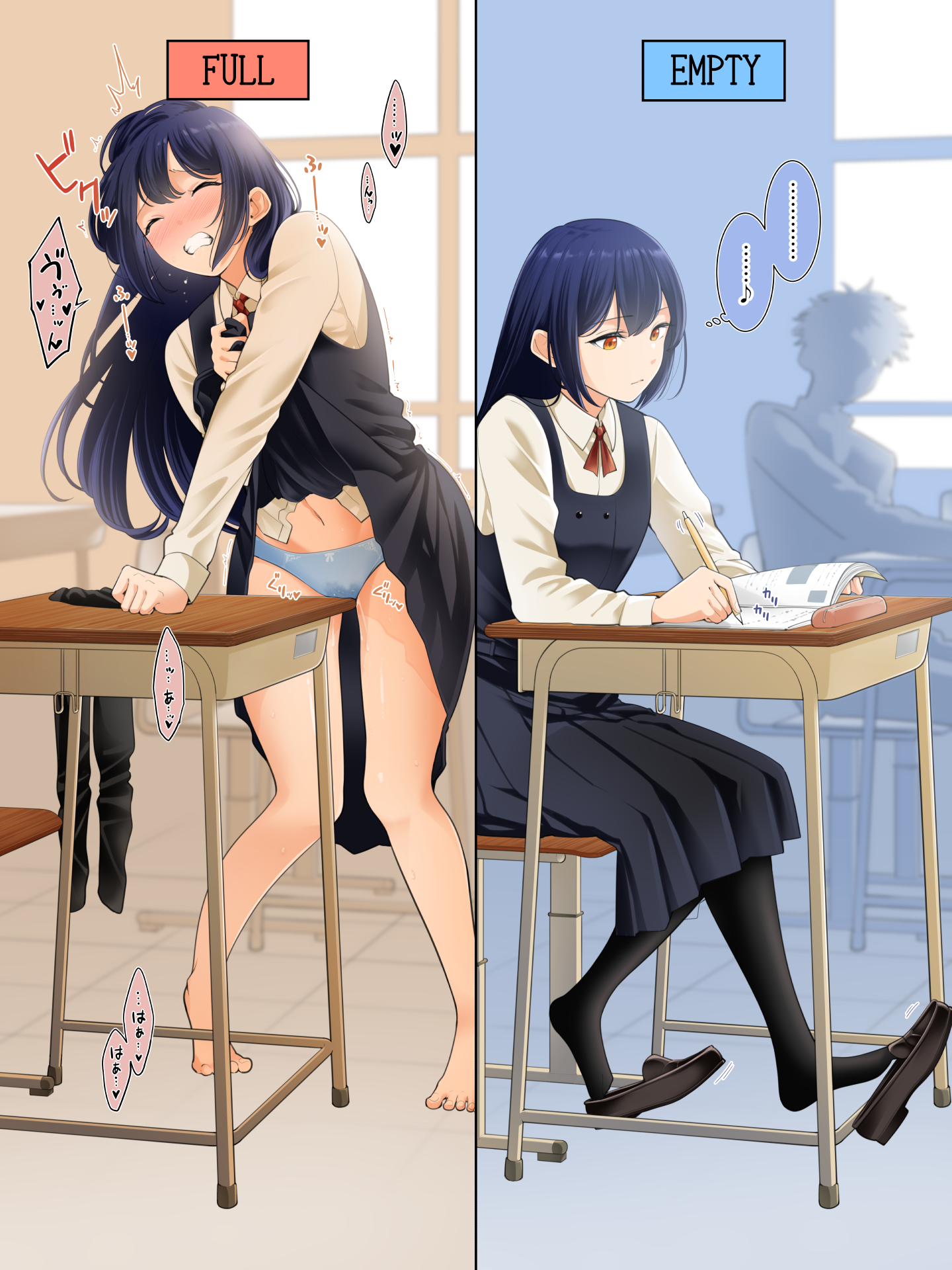 1girls, artist request, classroom, corner masturbation, dress, dress lift, female, humping, masturbation, nonude, panties, public, pussy, pussy juice, stained panties, table, table humping, tagme, translation request