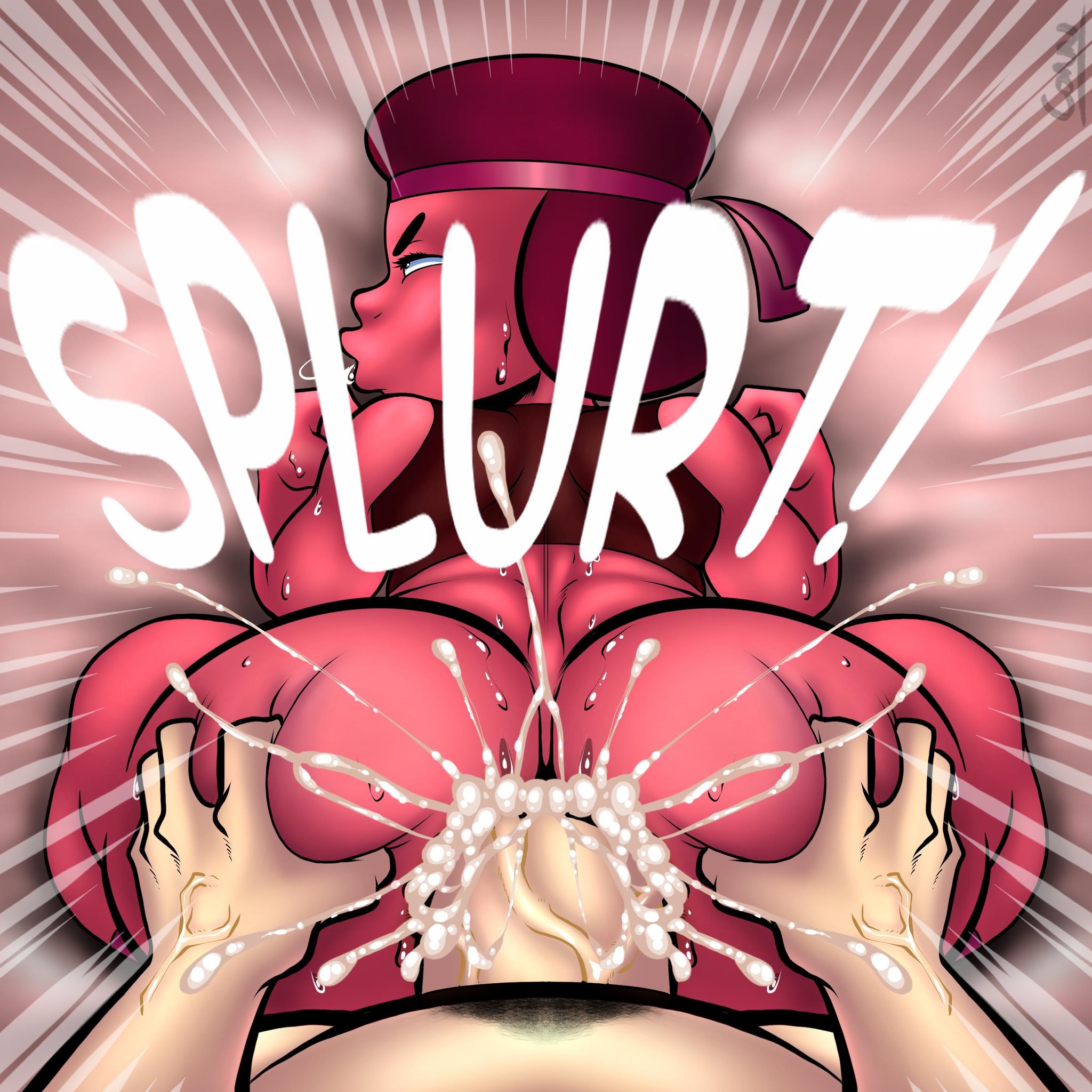 alternate version available, anal, anal sex, ass, bed, big ass, big penis, brown hair, connthicc, cum, cum in ass, cum inside, dialogue, female, gem (species), grabbing ass, headband, interspecies, lesbian with male, light skin, light-skinned male, looking at viewer, looking back, male, partially clothed, penis, pov, pubic hair, red skin, ruby (steven universe), secretly loves it, speech bubble, steven universe, sweat, thick thighs, tsundere