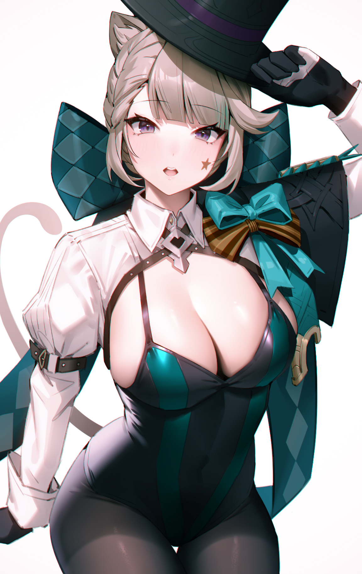 breasts, busty, cleavage, curvy, female, female only, genshin impact, large breasts, leotard, lynette (genshin impact), pantyhose