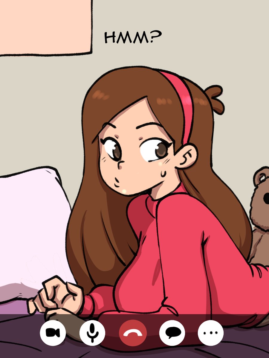 1girls, before sex, breasts, brown hair, clothed, darkeros13, female, female only, gravity falls, hairband, imminent sex, laying on bed, long hair, looking away, looking back, mabel pines, offscreen character, on bed, pillow, solo, stealth sex, stuffed toy, sweatdrop, sweater, teddy bear, thedarkeros, video call