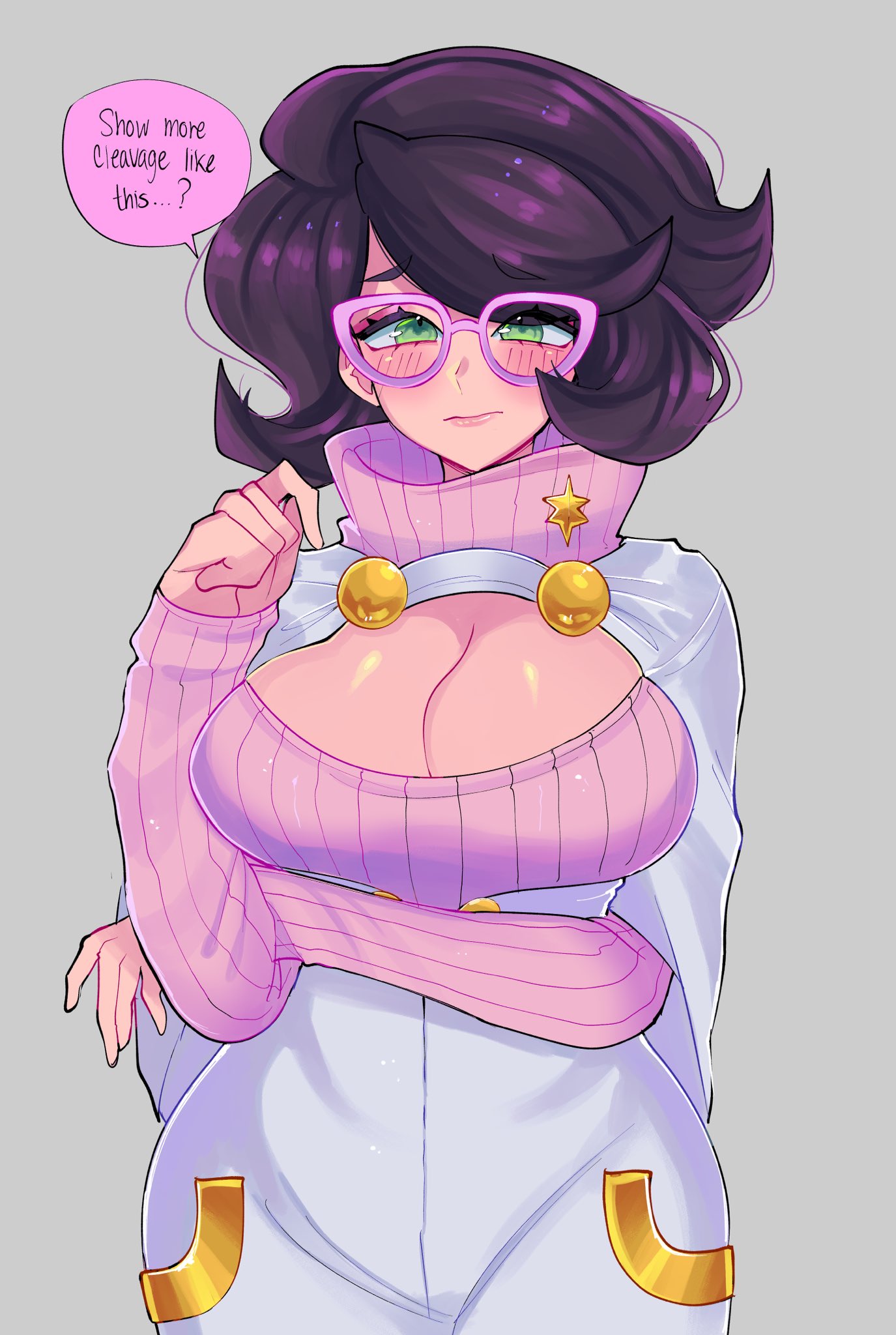 1girls, big breasts, breasts, busty, child bearing hips, cleavage, clothed, curves, curvy, curvy female, curvy figure, female, female only, fully clothed, glasses, hourglass figure, huge breasts, large breasts, light skin, light-skinned female, milf, older female, pokemon, revealing clothes, ruinique, wicke (pokemon)