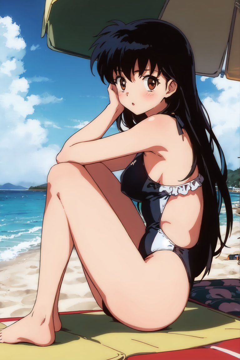 ai_generated artist_request beach black_hair inuyasha kagome_higurashi swimsuit