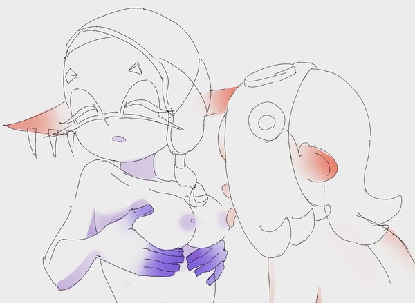 2girls big_breasts blush breast_lick closed_eyes colored_sketch domino_mask foreplay frye_(splatoon) holding_breasts holding_breasts_up imminent_sex inkling interspecies intimacy intimate lesbian_sex licking licking_breast licking_nipples lips_parted long_eyelashes looking_away moaning nipple_licking octoling passionate pleasure_face pointy_ears purple_nipples red_ears relaxed romantic romantic_ambiance romantic_couple shiver_(splatoon) sighing sketch splatoon splatoon_3 squeezing_breasts squeezing_breasts_together suckers tentacle_hair tongue triangular_eyebrows two_girls yuri yuri 円筒