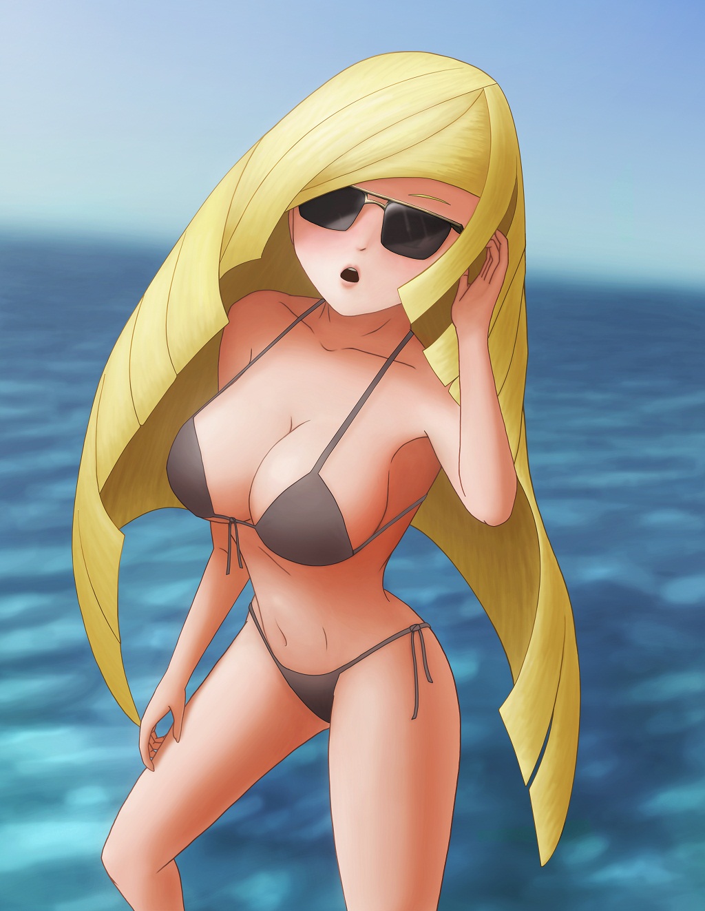 1girls alternate_costume alternate_version_available big_breasts bikini bikini_bottom bikini_top black_bikini blonde_hair breasts cleavage eyewear female female_only game_freak hair huge_breasts lips long_hair lusamine_(pokemon) mature mature_female mature_woman micro_bikini milf mother pokemon pokemon_sm saf-404 saf404 saf_404 safartwoks safartworks solo solo_female sunglasses swimwear tinted_eyewear video_game_character