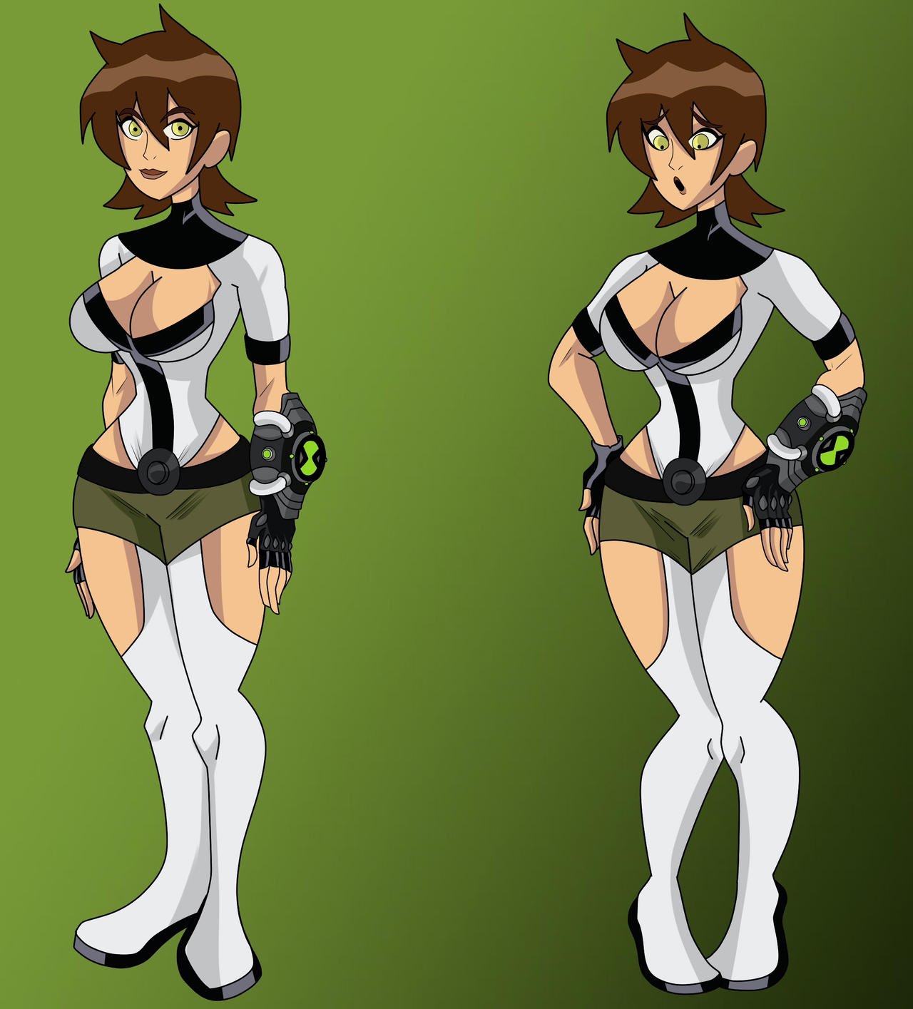 ben_10 ben_10000 ben_tennyson cleavage cleavage_cutout cleavage_window female female_ben gender_transformation genderswap_(mtf) jen_tennyson msmystica omnitrix rule_63