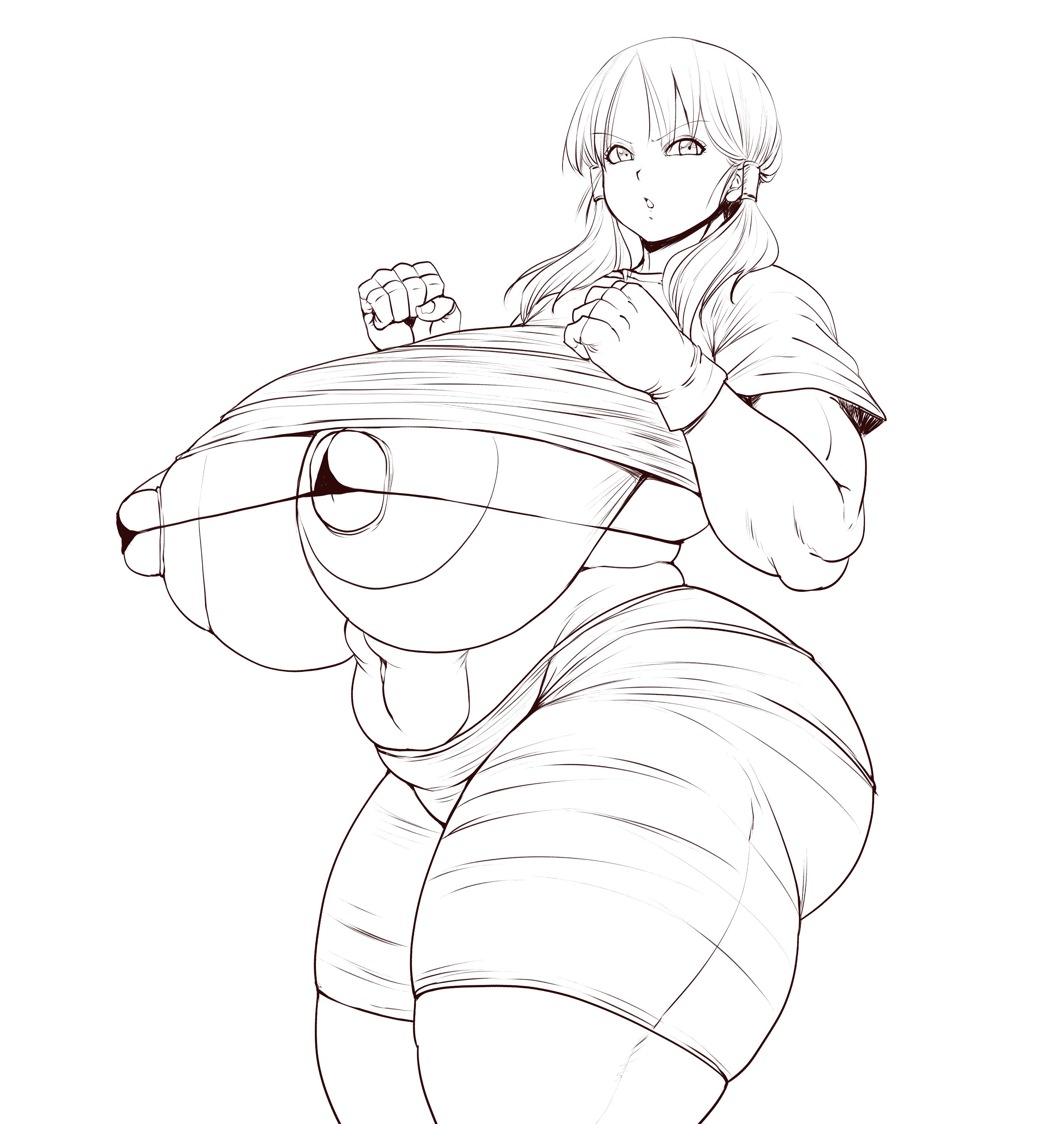 big breasts, breasts, dragon ball, dragon ball z, female, gigantic breasts, huge breasts, large breasts, ponkotsuu, sketch, tight clothing, tight pants, videl