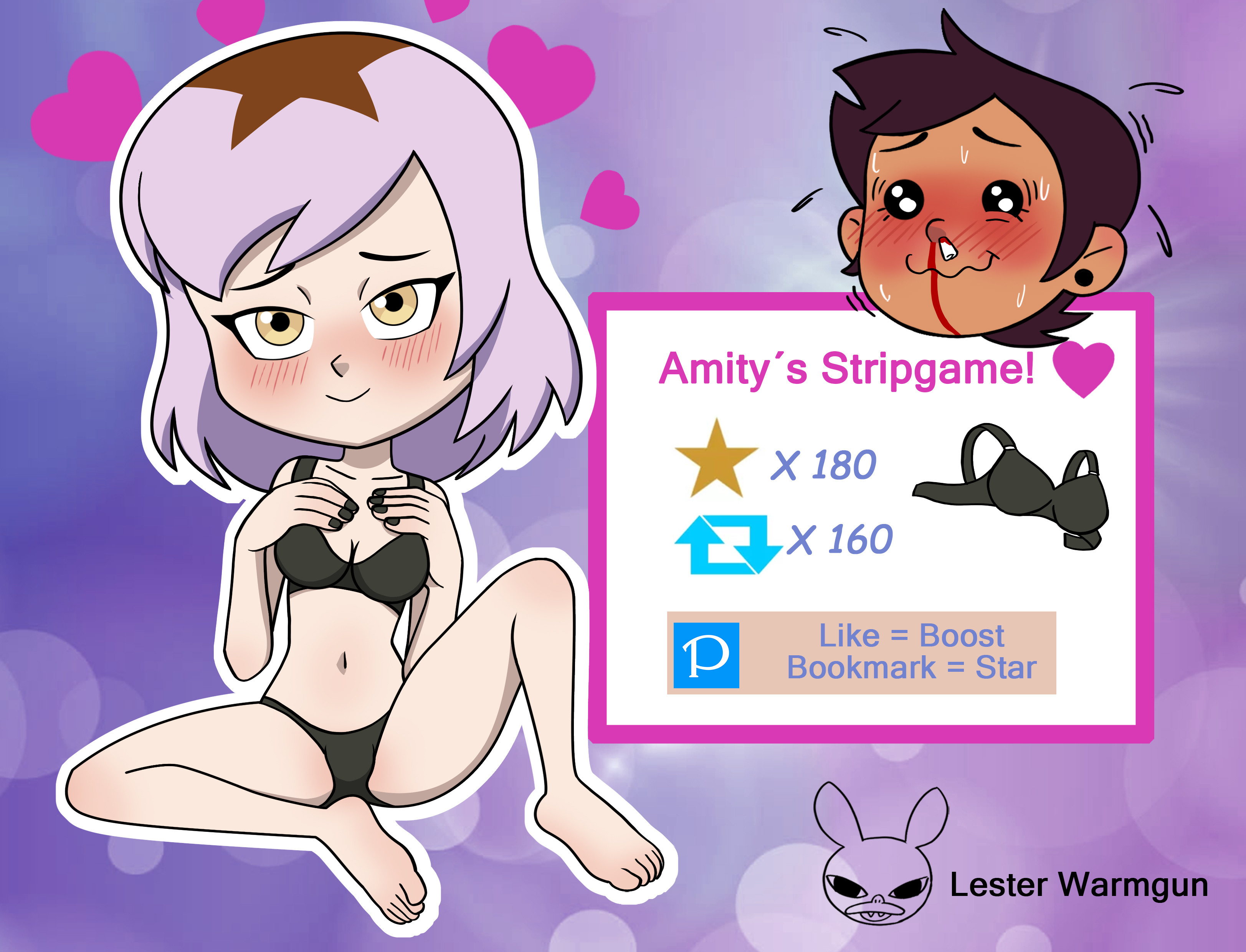 2girls, amity blight, disney, disney channel, female, female only, lester warmgun, looking at viewer, luz noceda, multiple females, multiple girls, no watermark, purple hair, solo focus, strip game, the owl house