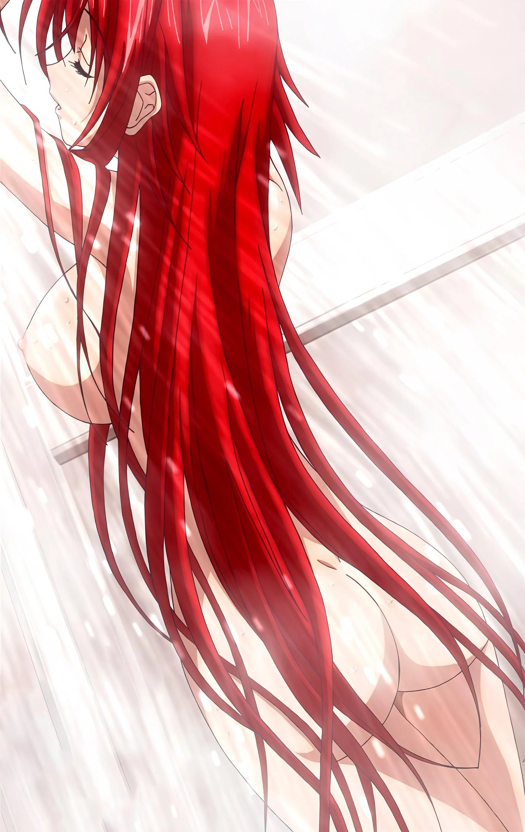 1girls, areolae, ass, breasts, closed eyes, demon, demon girl, female, female only, high school dxd, hips, large ass, large breasts, long hair, nipples, nude, red hair, rias gremory, screencap, screenshot, shower, showering, stitched, thick thighs, thighs