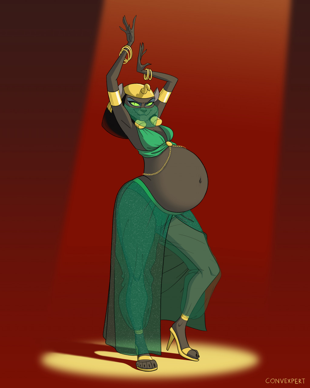 2022 4:5 aladdin anthro anthro_only belly belly_dancer big_belly bra bracelet claws clothing convexpert disney disney's_aladdin domestic_cat fangs felid feline felis female footwear harem_outfit headgear headwear hi_res high_heels jewelry looking_at_viewer mammal mirage_(aladdin) navel pose pregnant pregnant_female raised_arms raised_foot shadow smile smiling_at_viewer solo standing teeth toe_claws translucent translucent_clothing underwear