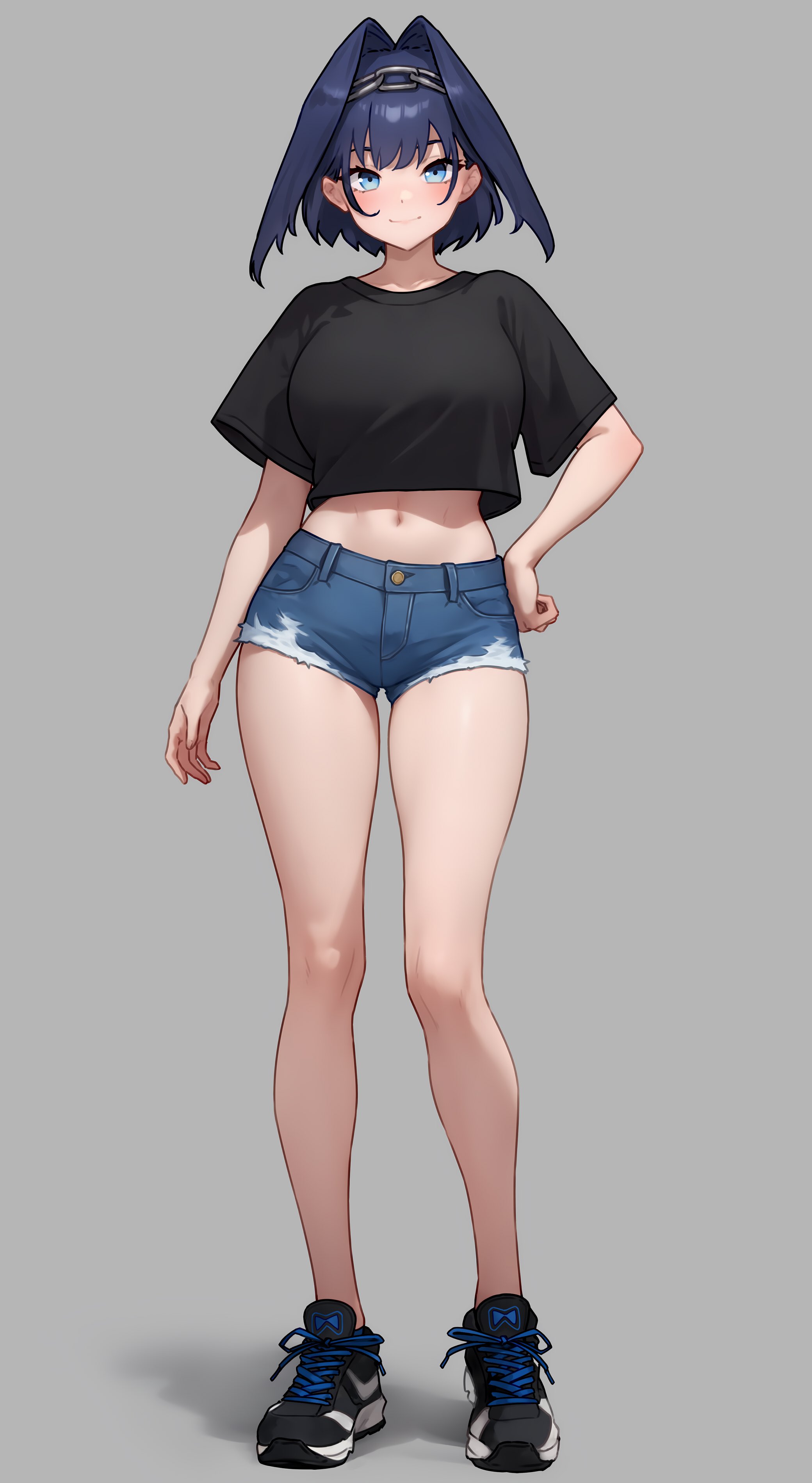 1girls, blue eyes, blue hair, bluefield, booty shorts, breasts, denim shorts, female, higher resolution available, hololive, hololive english, hololive english -council-, hololive english -promise-, huge breasts, jean shorts, light skin, light-skinned female, ouro kronii, short hair, short shorts, shorts, thick thighs, virtual youtuber