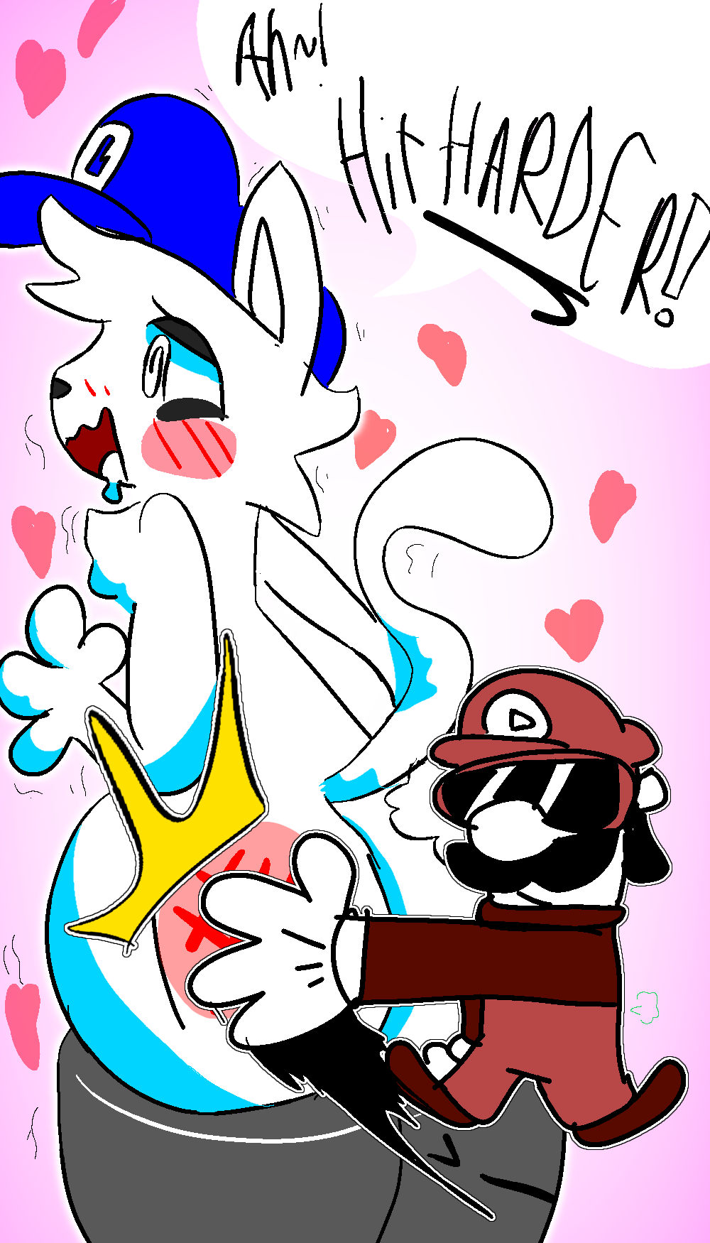 anthro begging begging_for_more big_butt blush boykisser boykisser_(meme) bubble_ass bubble_butt butt denchick drool drooling dumptruck_ass fat_ass femboy gay gloves gradient_background heart hearts help huge_butt huge_thighs human_on_anthro large_thighs loypoll luigi male male/male mario_(series) moaning mullet neutral_expression overalls paws pizza_tower pleasure_face shitpost silly_cat_(mauzymice) slap_mark slapping slapping_butt smacking_ass speech_bubble spiral_eyes sunglasses tail thighhighs what white_fur wide_hips