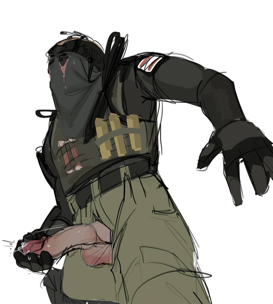 1boy 1male balls bomilek60088 call_of_duty call_of_duty_modern_warfare_2_(2022) cock cum fully_clothed gloves jerkingoff konig male male_only masked_male masturbation military penis tactical_gear tactical_vest