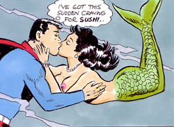 black_hair dc earrings hetero joe_gravel jpg kissing lori_lemaris lowres male mermaid nipples nudity pearl_earrings straight superman topless