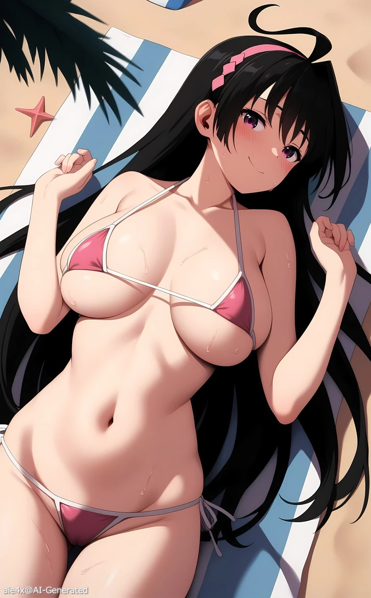 ai_generated aie4x asian asian_female athletic_female bare_legs big_breasts bikini black_hair hairband huge_breasts huge_thighs large_breasts light-skinned_female light_skin long_hair looking_at_viewer mochizuki_ayako nige_jouzu_no_wakagimi purple_eyes shounen_jump smiling solo_female squatting sweat sweatdrop thick_thighs thighs voluptuous voluptuous_female