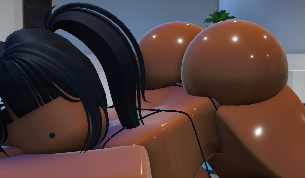 1girls 3d ass bent_over big_ass bikini black_hair breasts brown_skin dark-skinned_female dark_skin female_only ktrr34 roblox robloxian shiny_skin skimpy_bikini solo tagme thighs